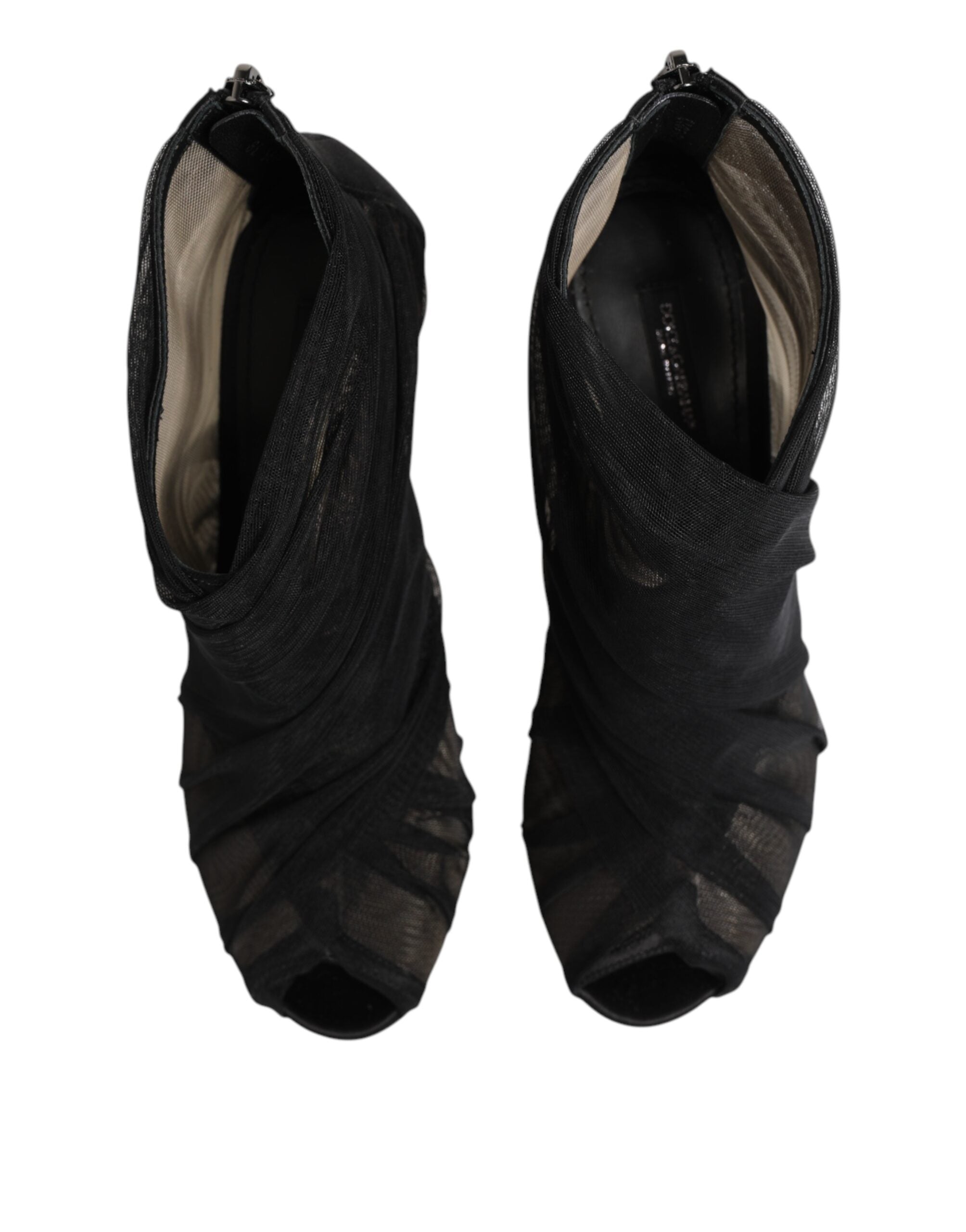 Black Mesh Stiletto Heels Ankle Boots Shoes - ventzia