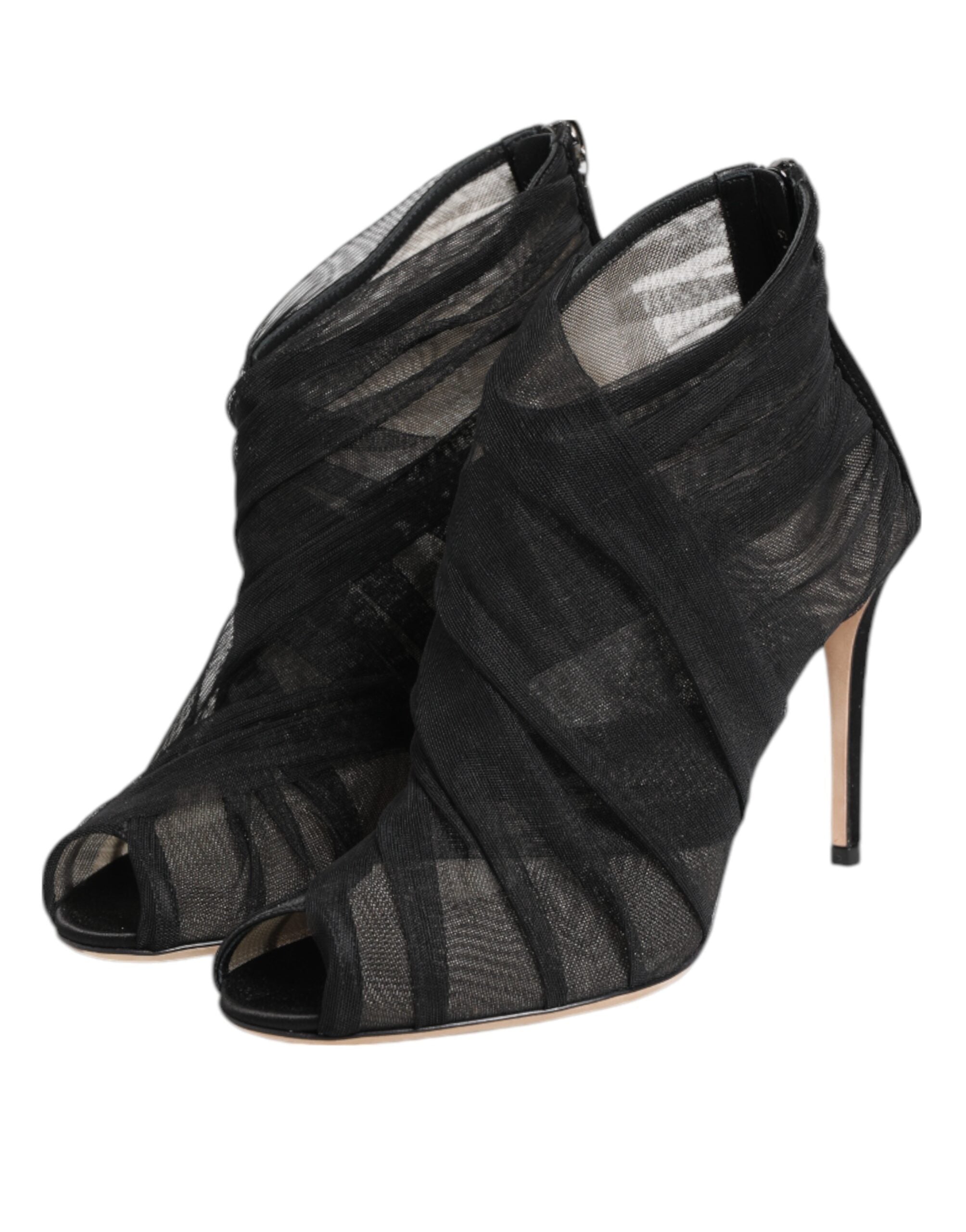 Black Mesh Stiletto Heels Ankle Boots Shoes - ventzia