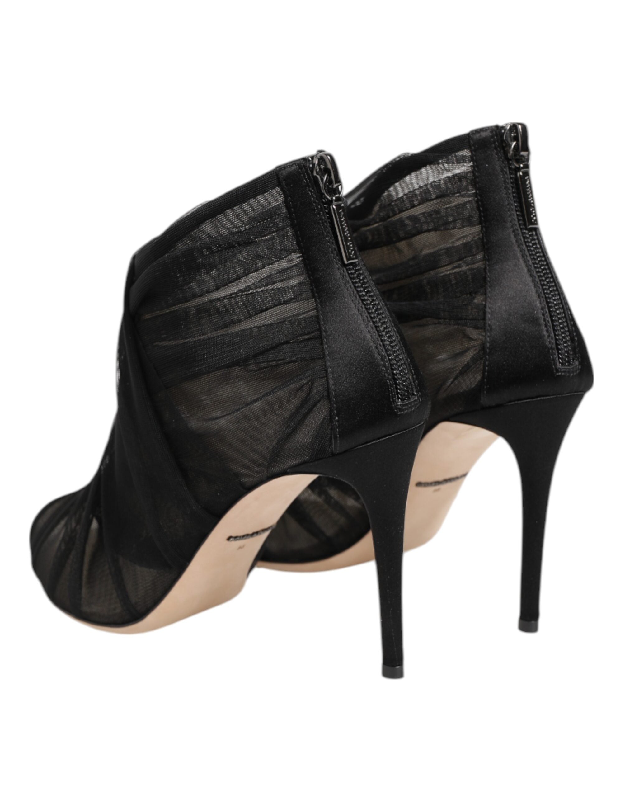 Black Mesh Stiletto Heels Ankle Boots Shoes - ventzia