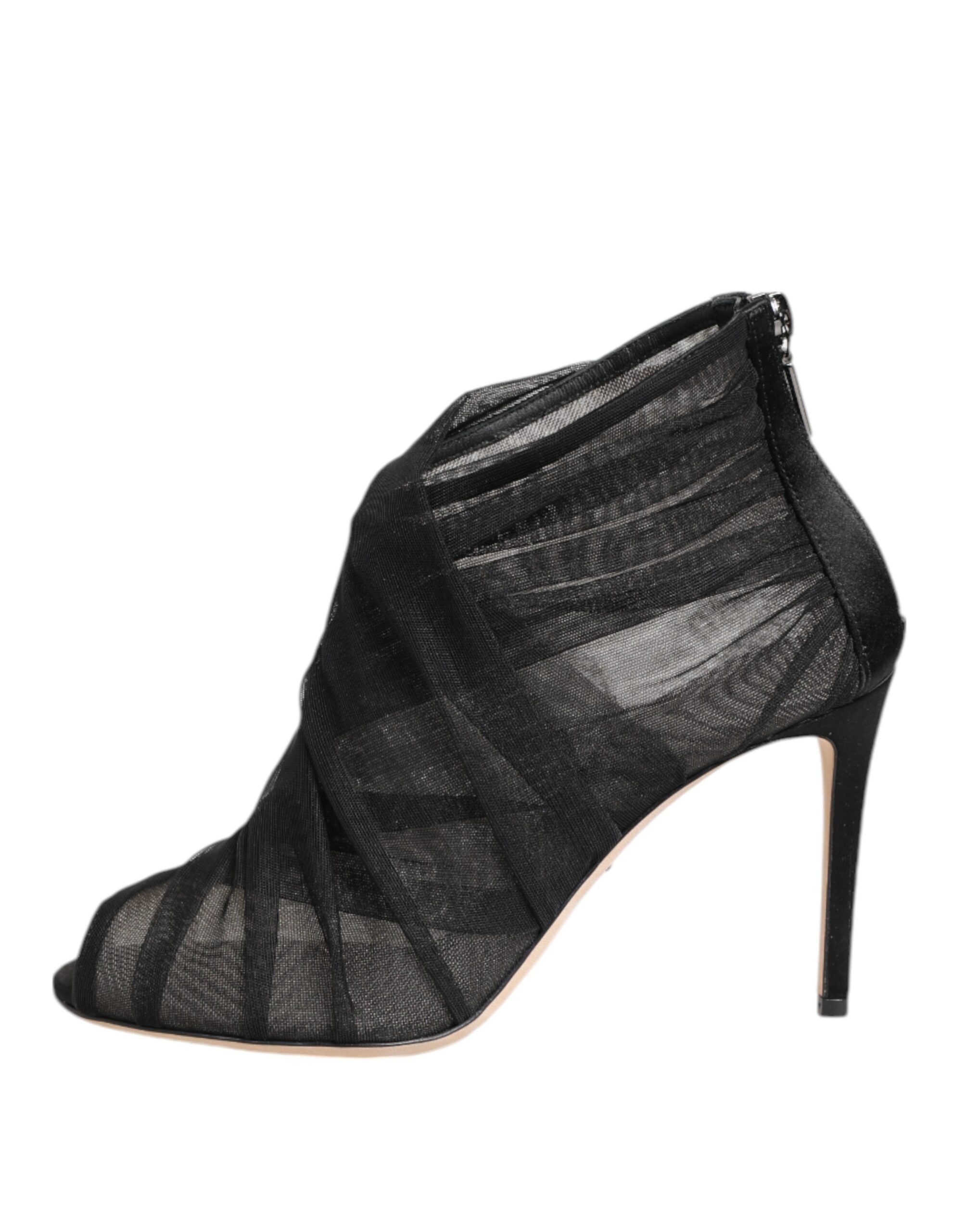 Black Mesh Stiletto Heels Ankle Boots Shoes - ventzia