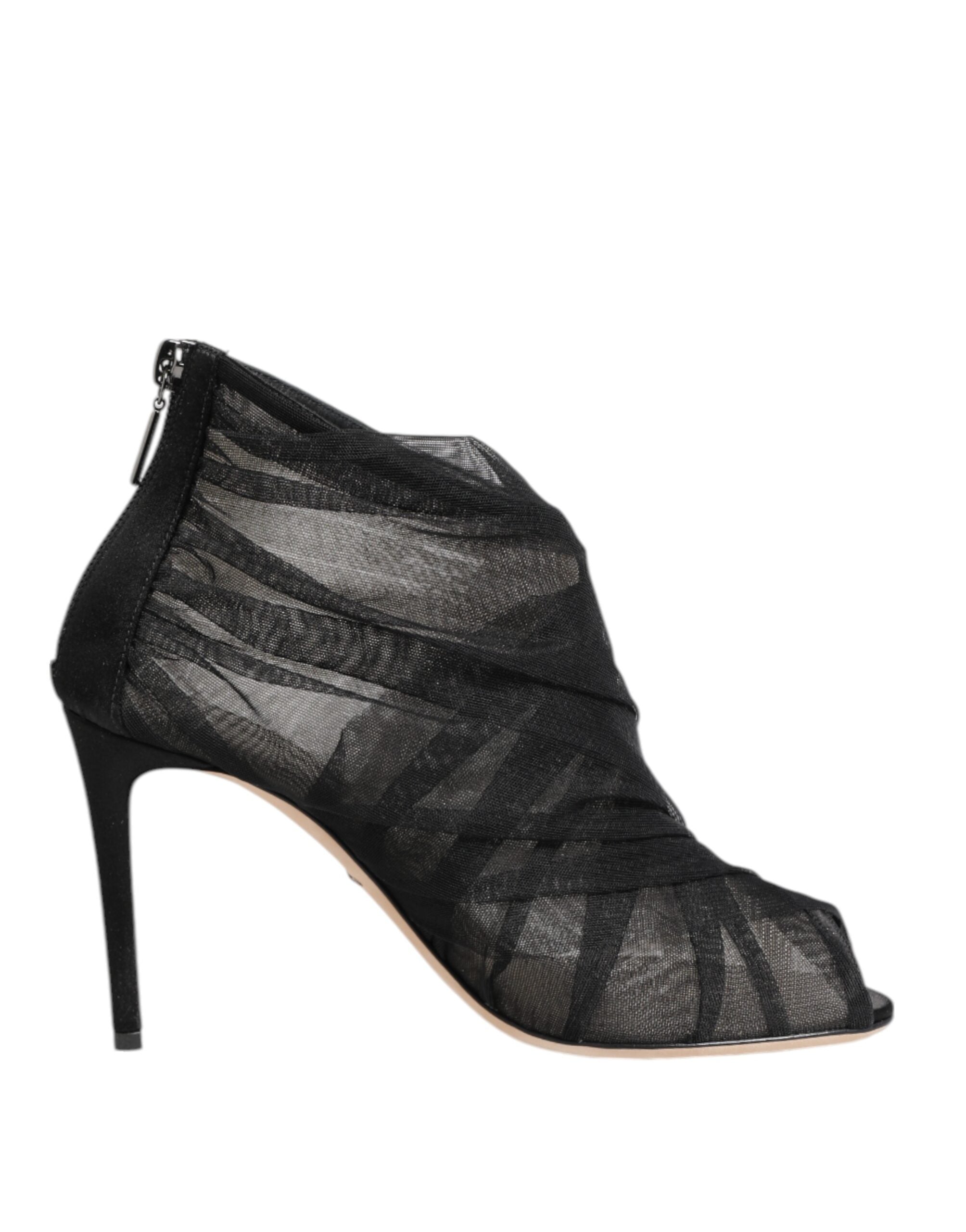 Black Mesh Stiletto Heels Ankle Boots Shoes - ventzia