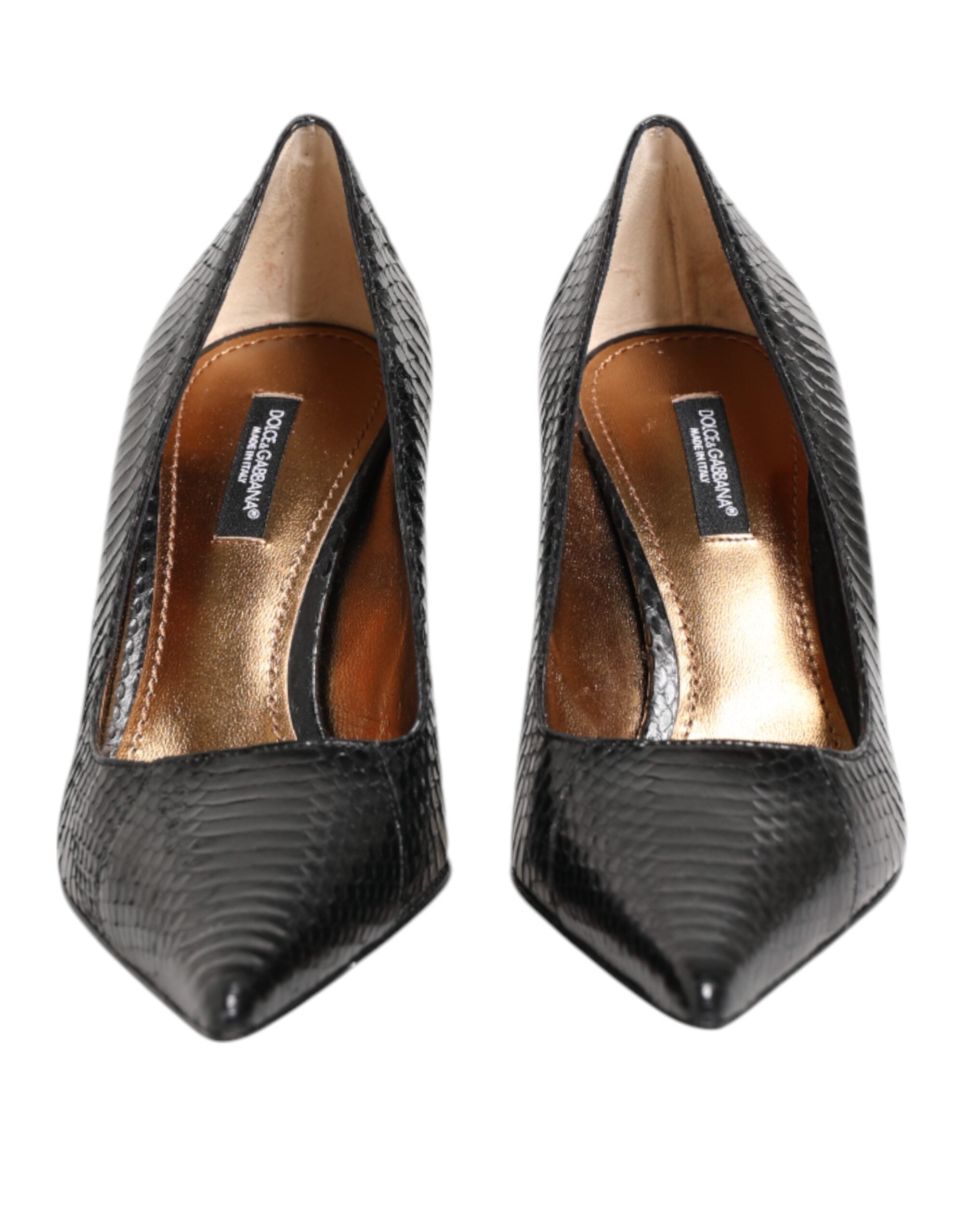 Black Exotic Leather Stiletto Pumps Shoes - ventzia