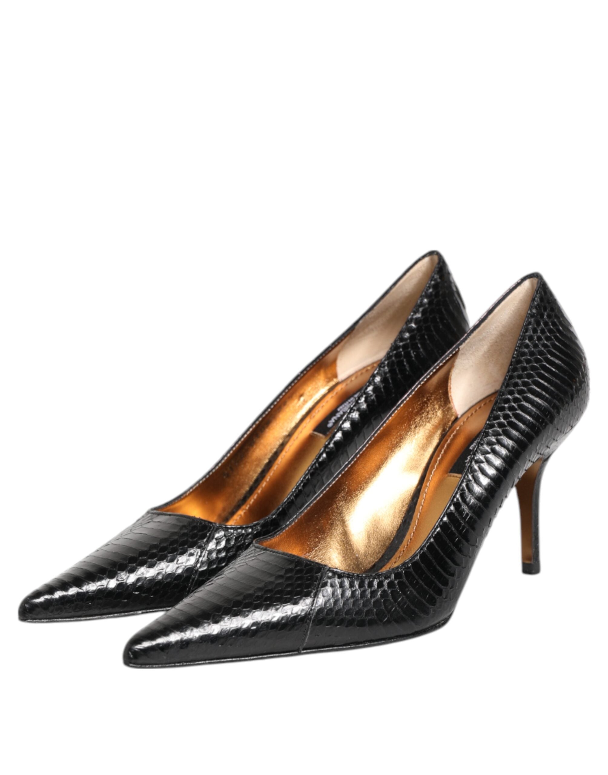 Black Exotic Leather Stiletto Pumps Shoes - ventzia