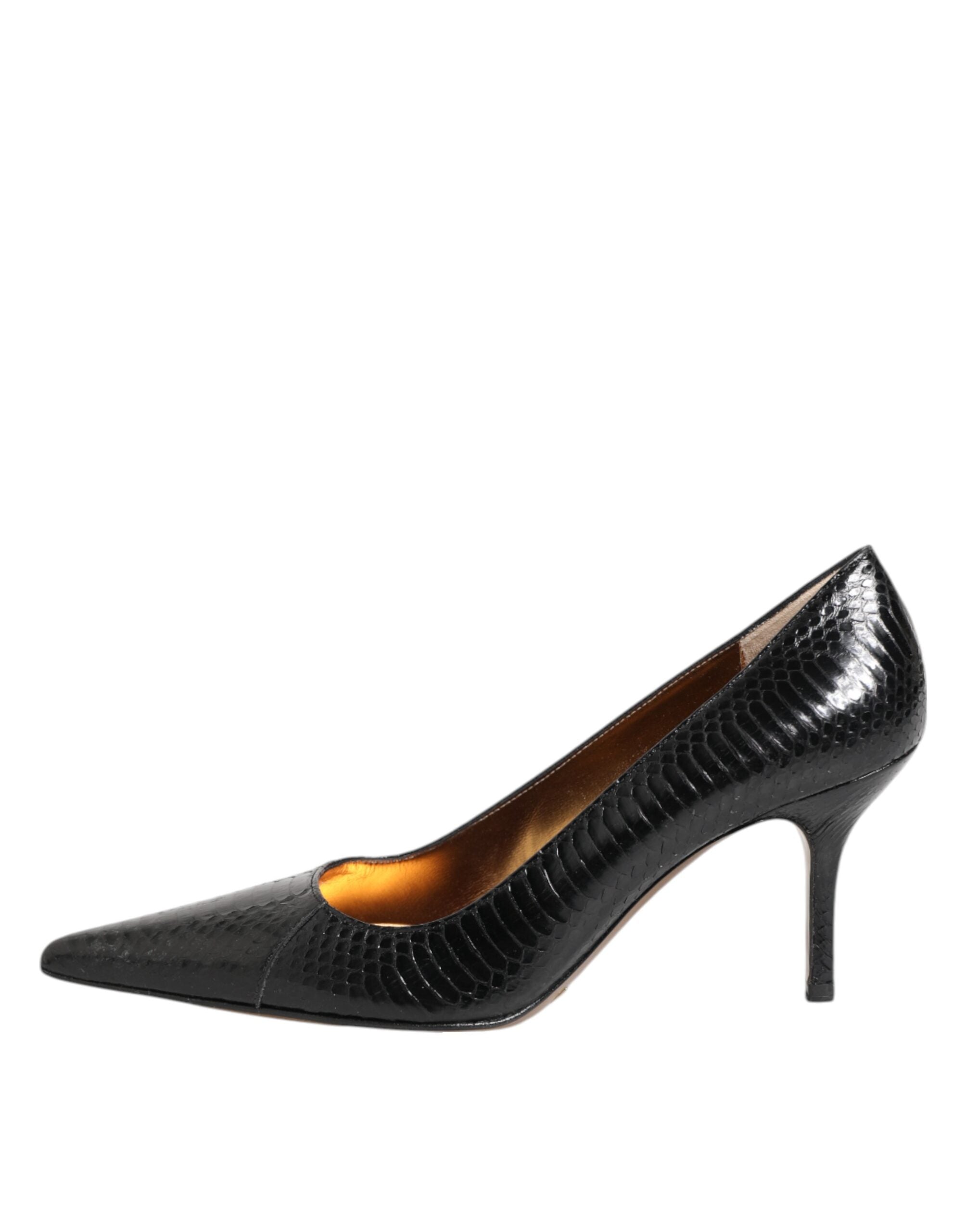 Black Exotic Leather Stiletto Pumps Shoes - ventzia