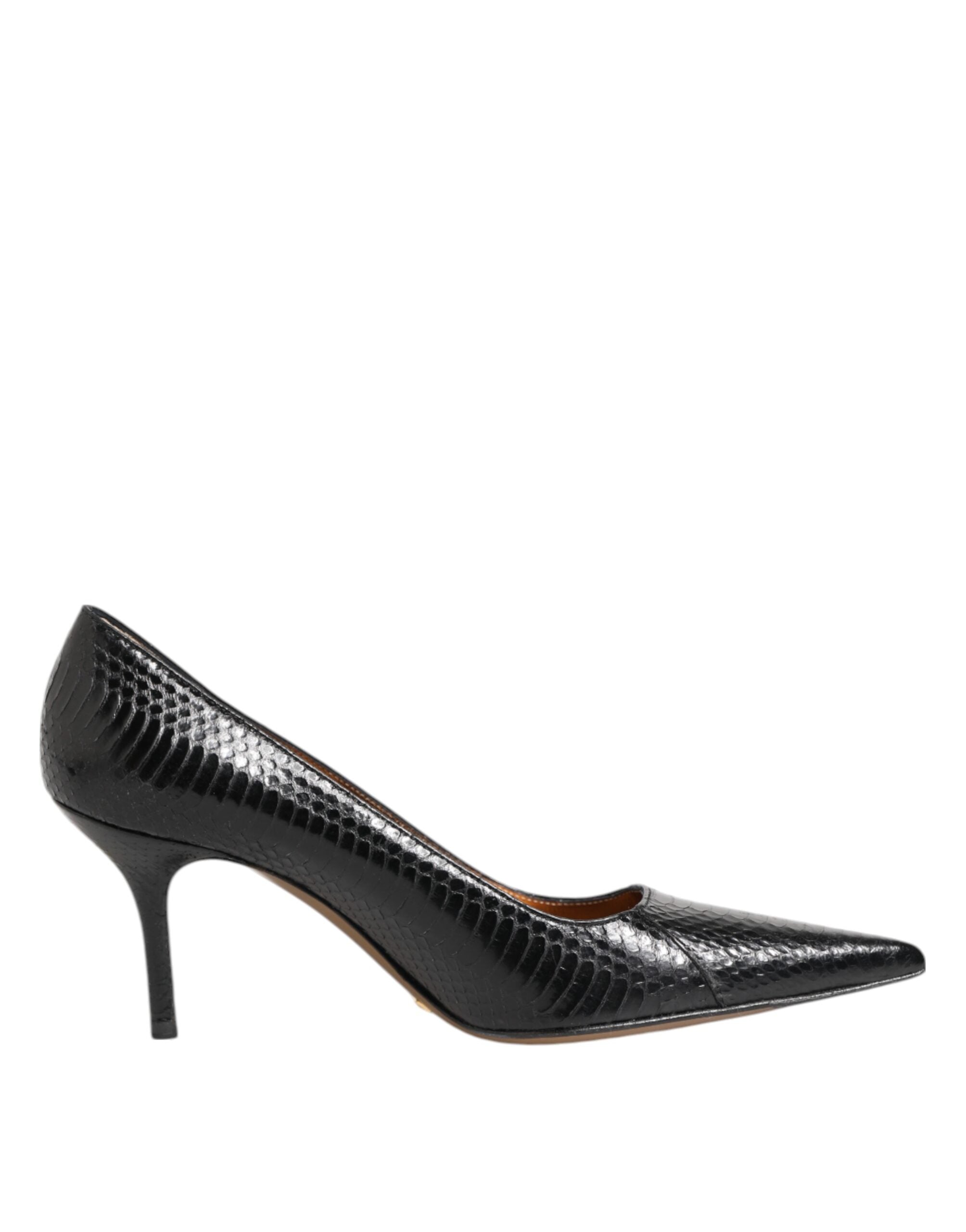 Black Exotic Leather Stiletto Pumps Shoes - ventzia