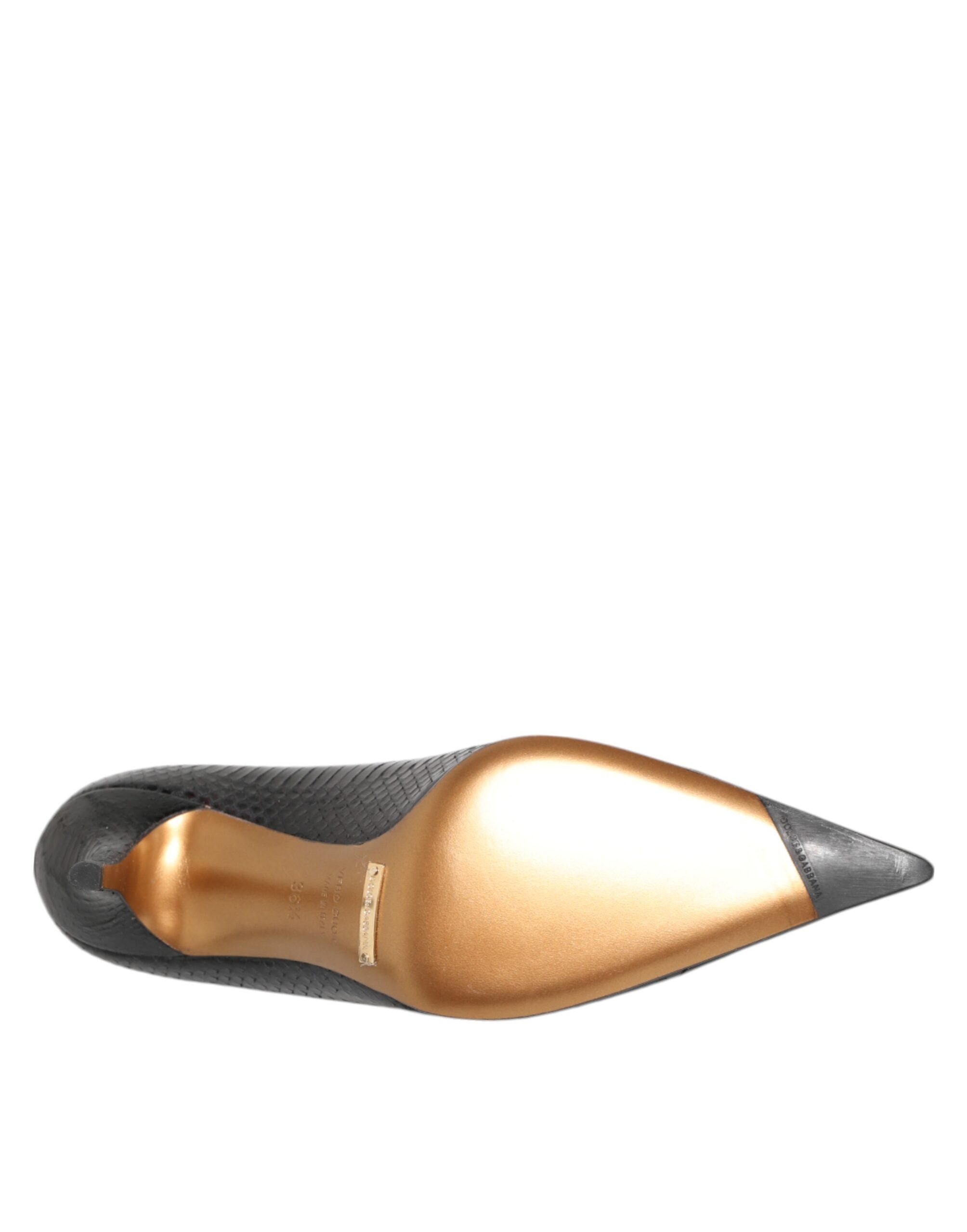 Black Exotic Leather Stiletto Pumps Shoes - ventzia
