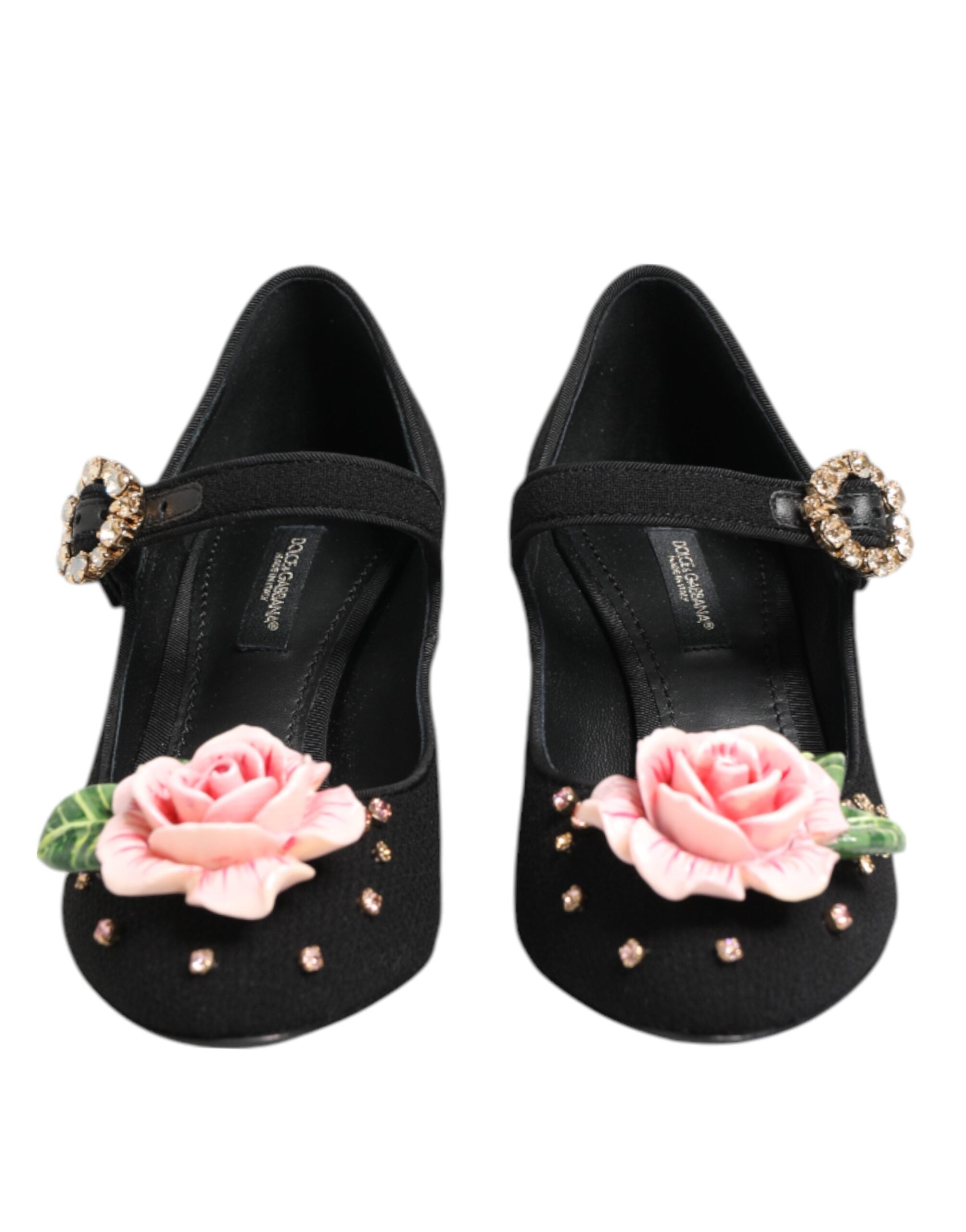 Black Flower Crystal Embellished Mary Jane Shoes - ventzia