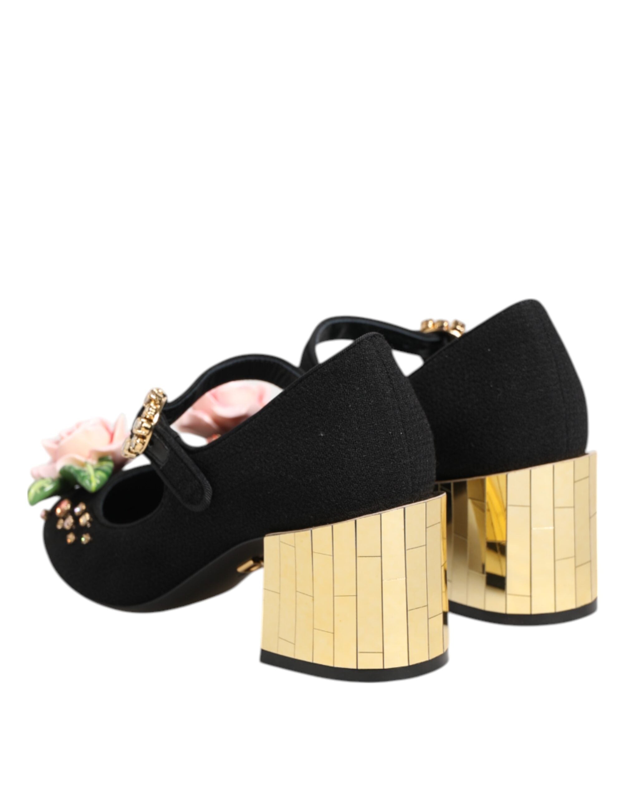 Black Flower Crystal Embellished Mary Jane Shoes - ventzia