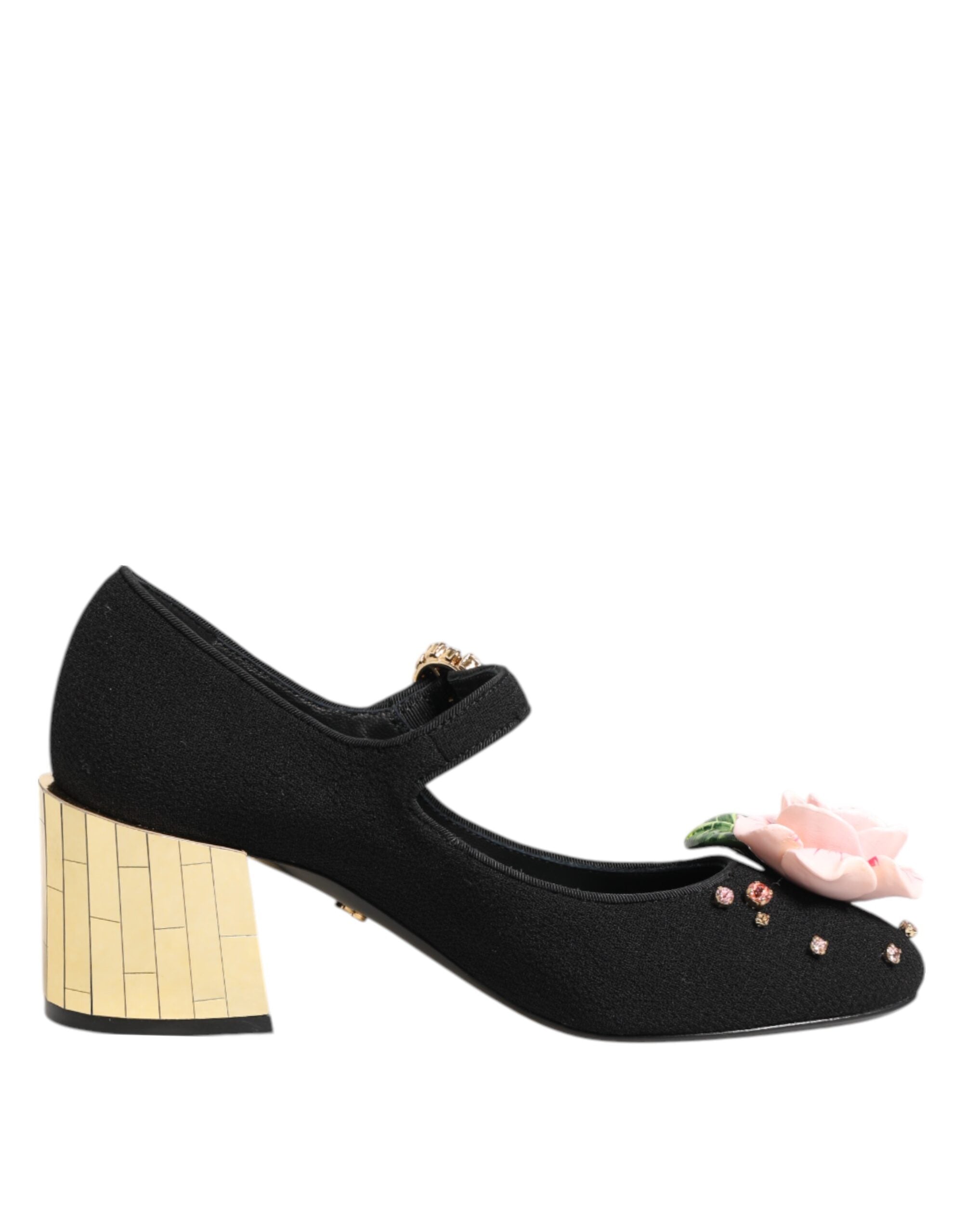 Black Flower Crystal Embellished Mary Jane Shoes - ventzia