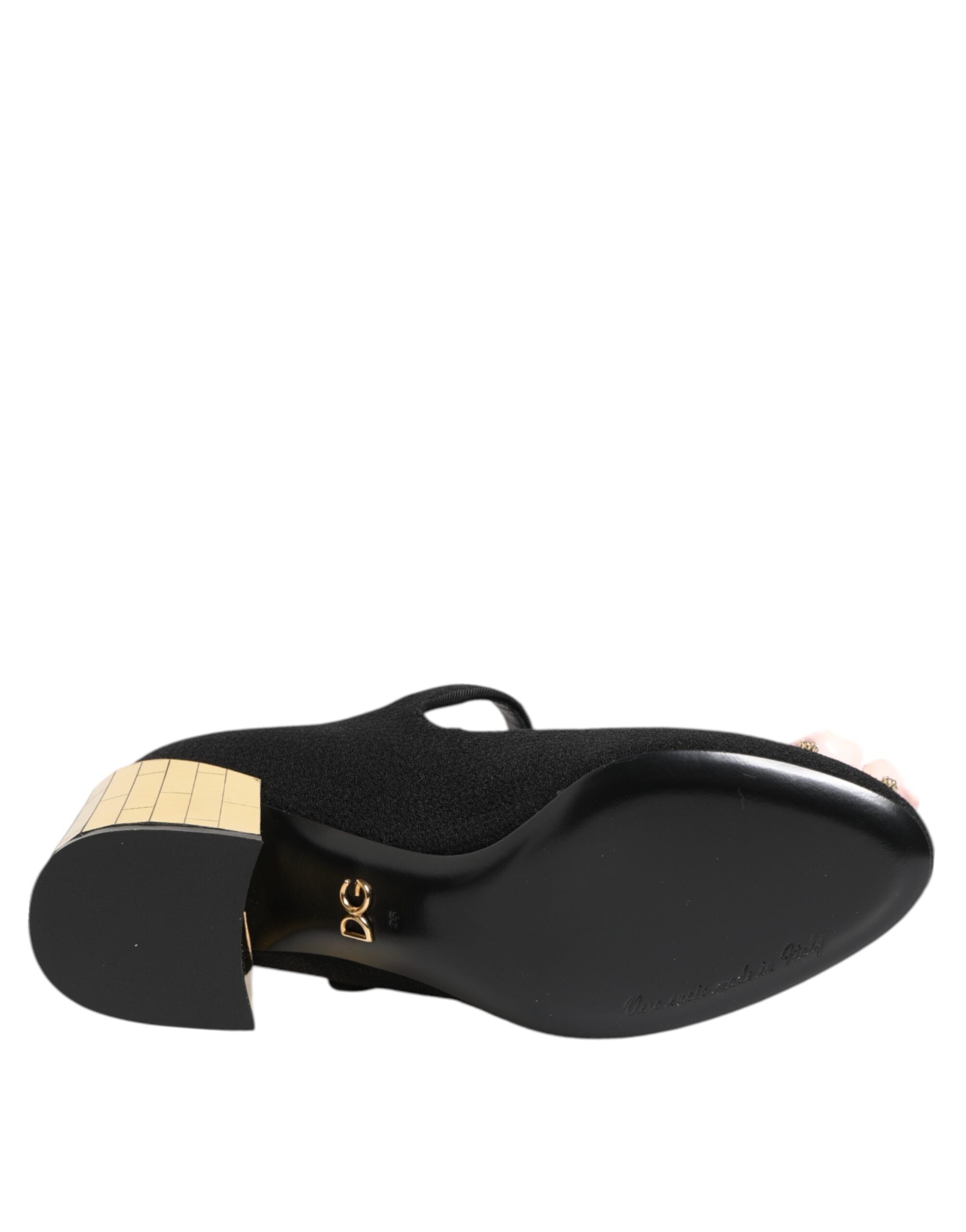 Black Flower Crystal Embellished Mary Jane Shoes - ventzia