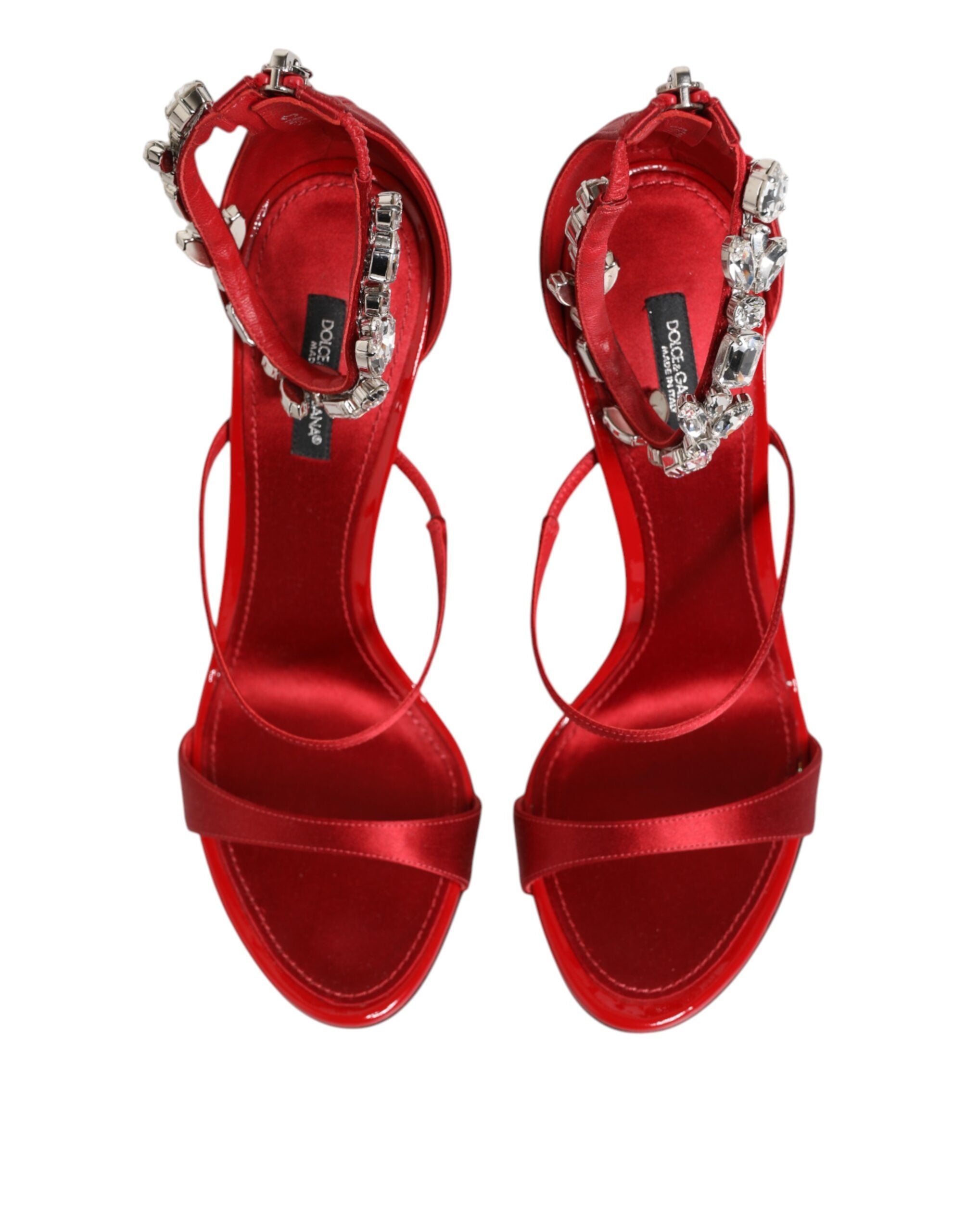 Red Satin Crystals Keira Sandals Heels Shoes - ventzia