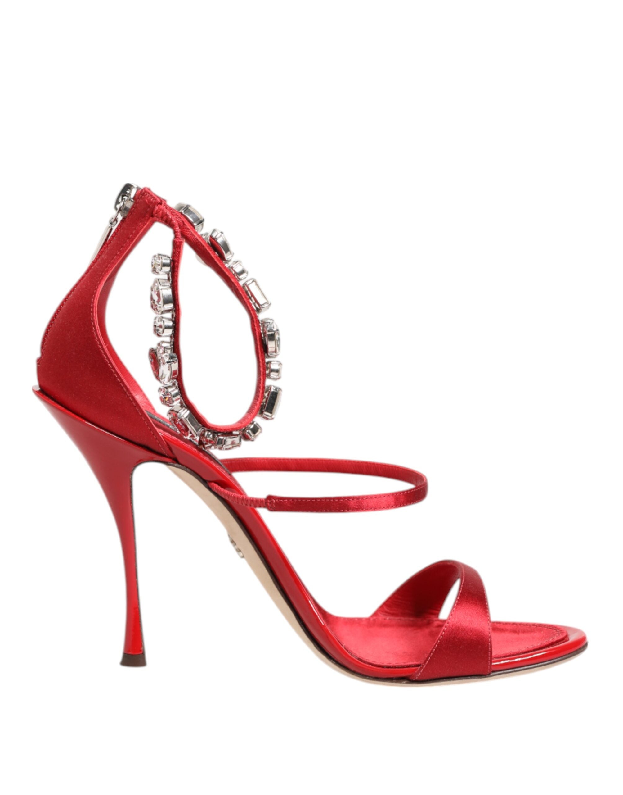 Red Satin Crystals Keira Sandals Heels Shoes - ventzia