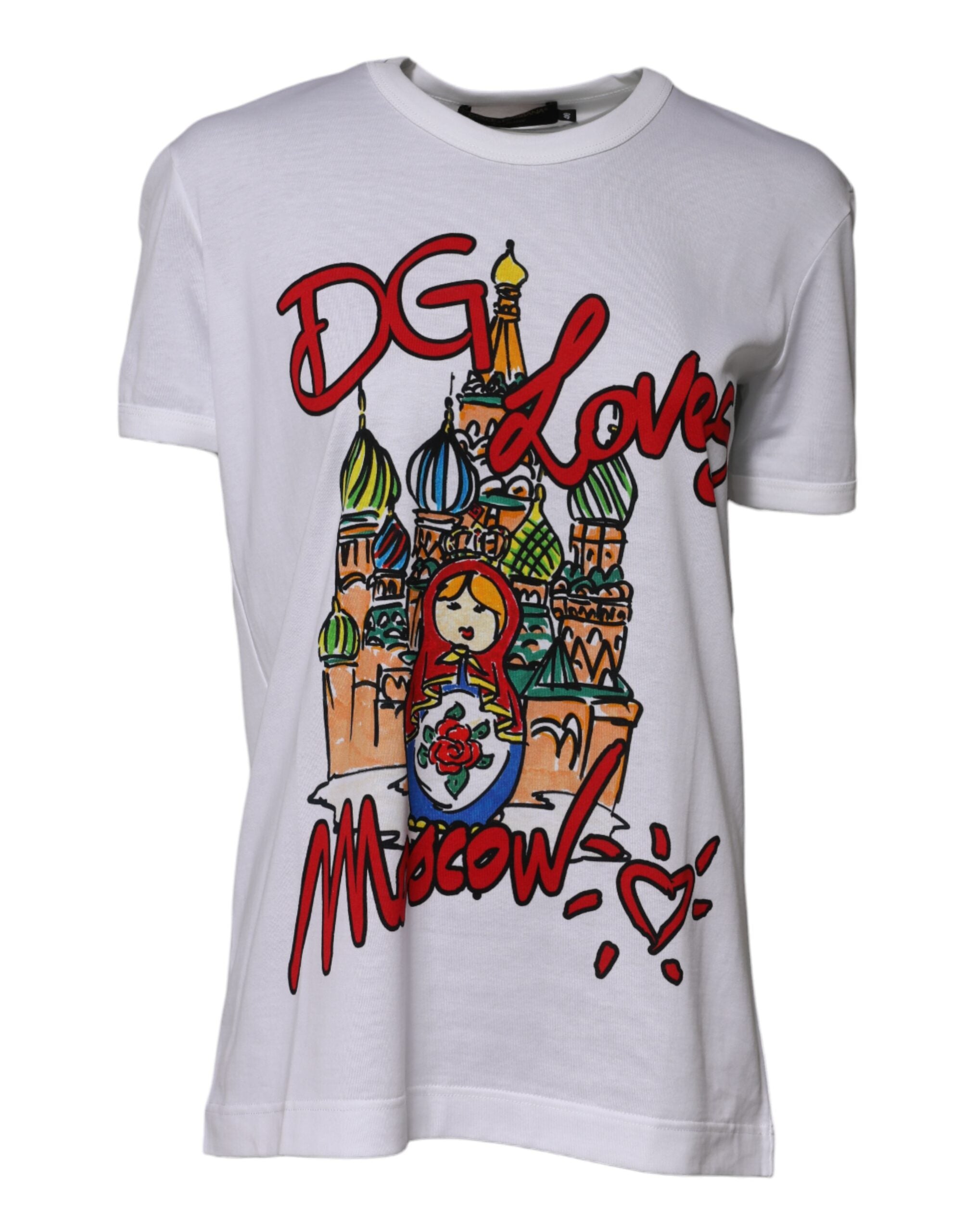 White DG Loves Moscow Cotton Crew Neck T-shirt - ventzia
