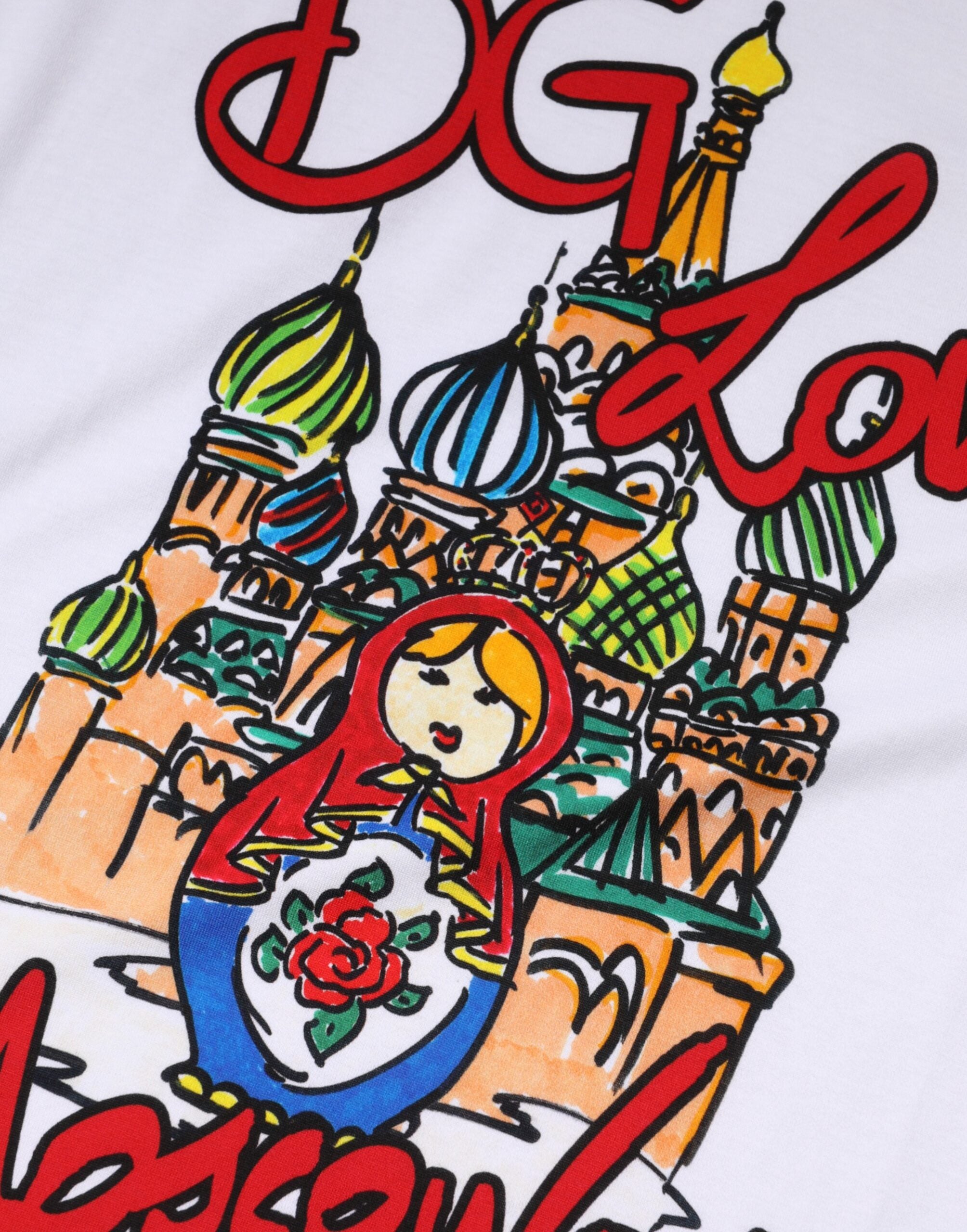 White DG Loves Moscow Cotton Crew Neck T-shirt - ventzia