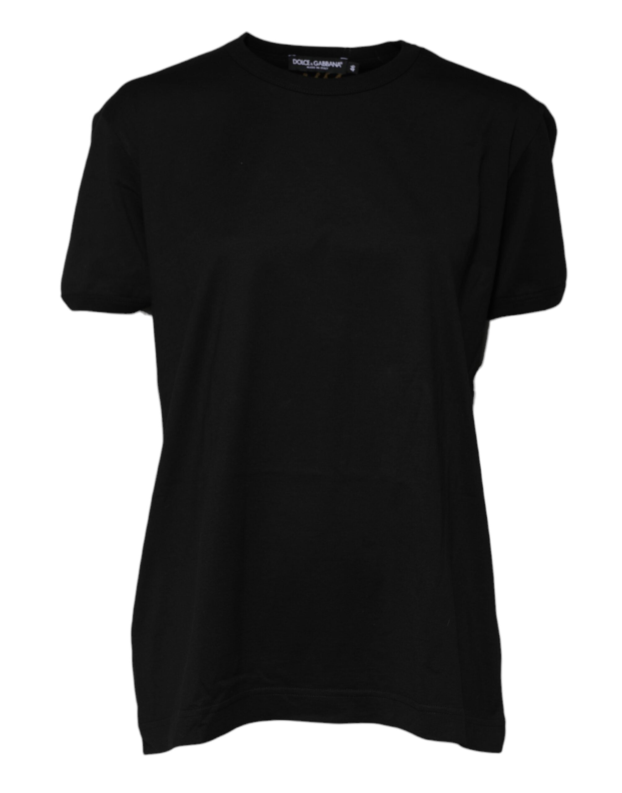 Black Cotton Goodluck Tee Crew Neck T-shirt - ventzia