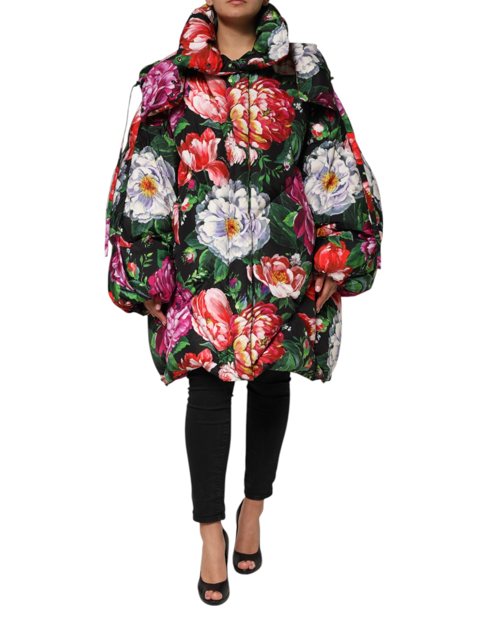 Multicolor Floral Hooded Puffer Coat Jacket - ventzia