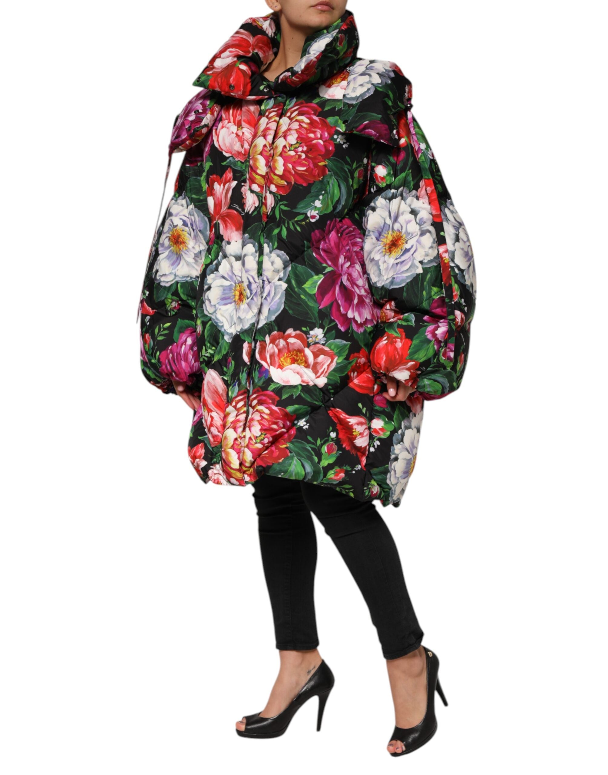 Multicolor Floral Hooded Puffer Coat Jacket - ventzia