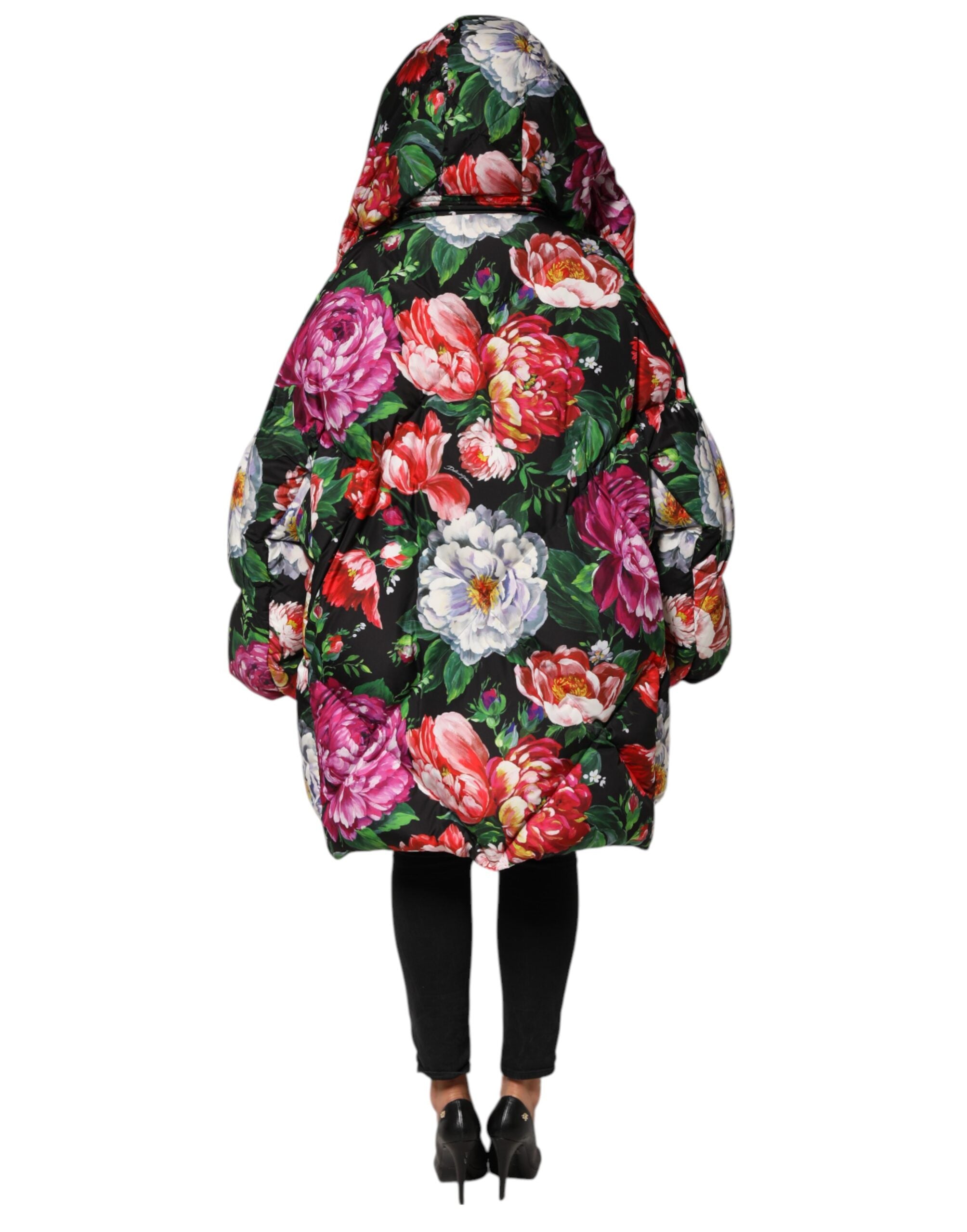 Multicolor Floral Hooded Puffer Coat Jacket - ventzia