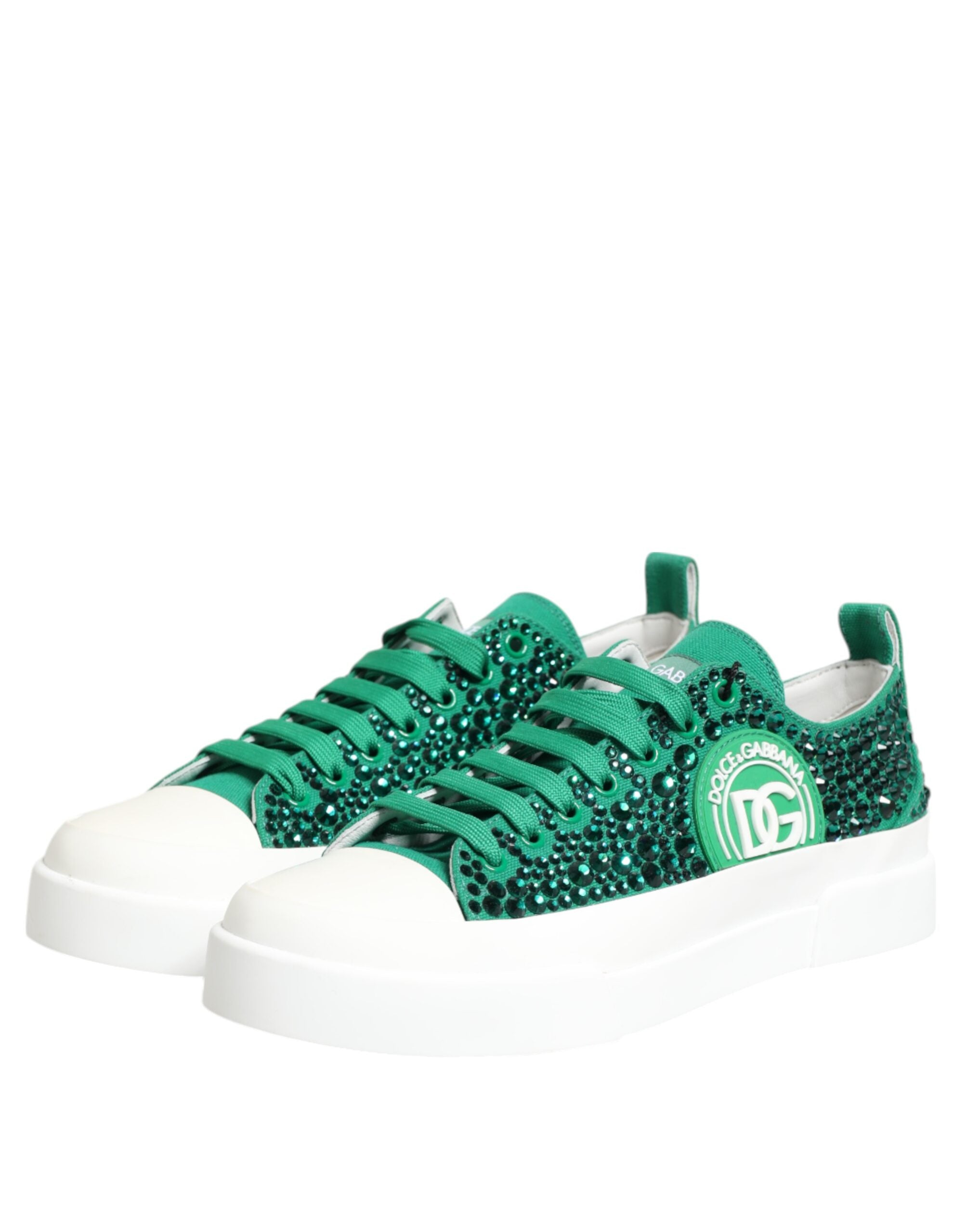 Green Portofino Crystal DG Logo Sneakers Shoes - ventzia
