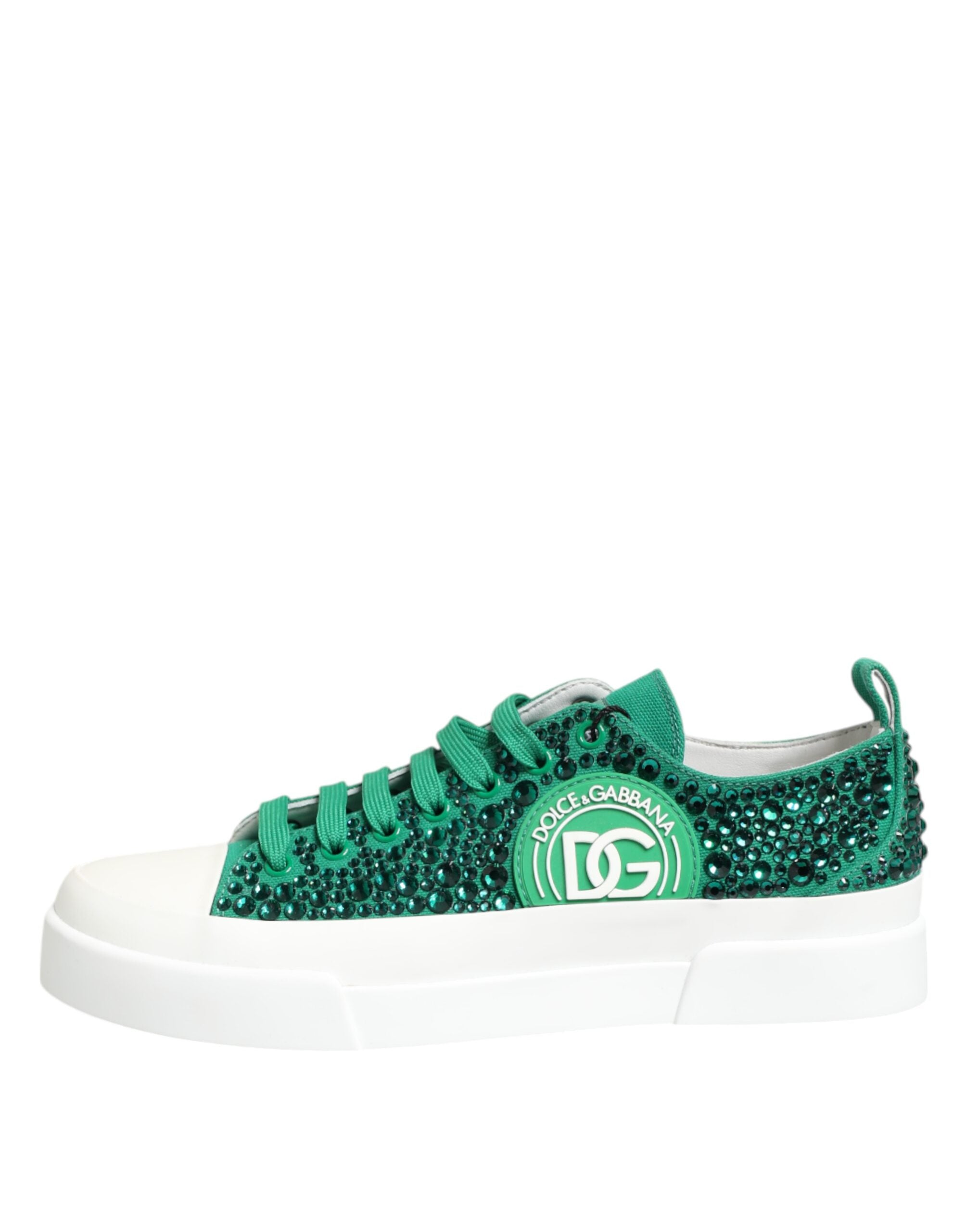 Green Portofino Crystal DG Logo Sneakers Shoes - ventzia