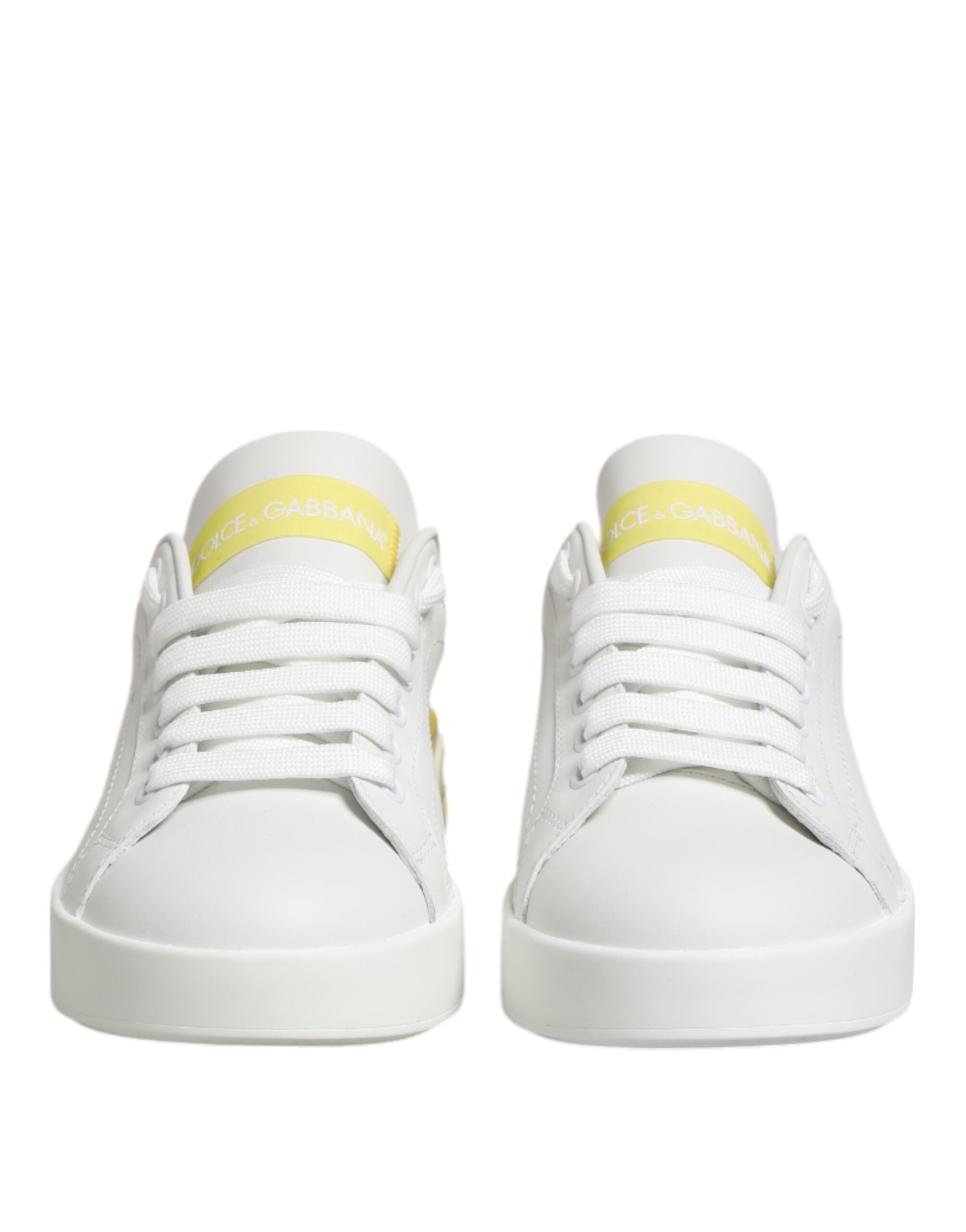 White Yellow Leather Low Top Sneakers Shoes - ventzia