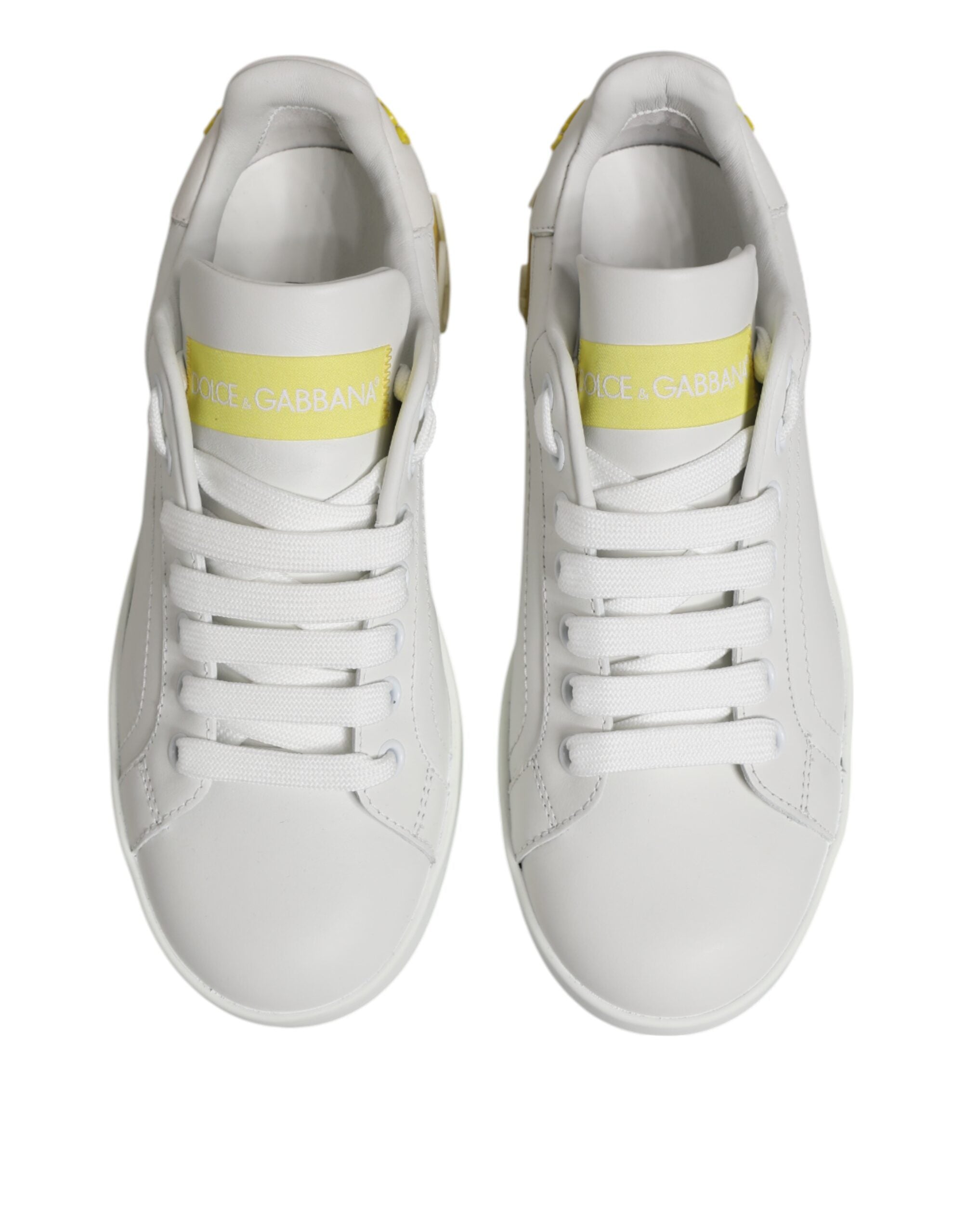 White Yellow Leather Low Top Sneakers Shoes - ventzia