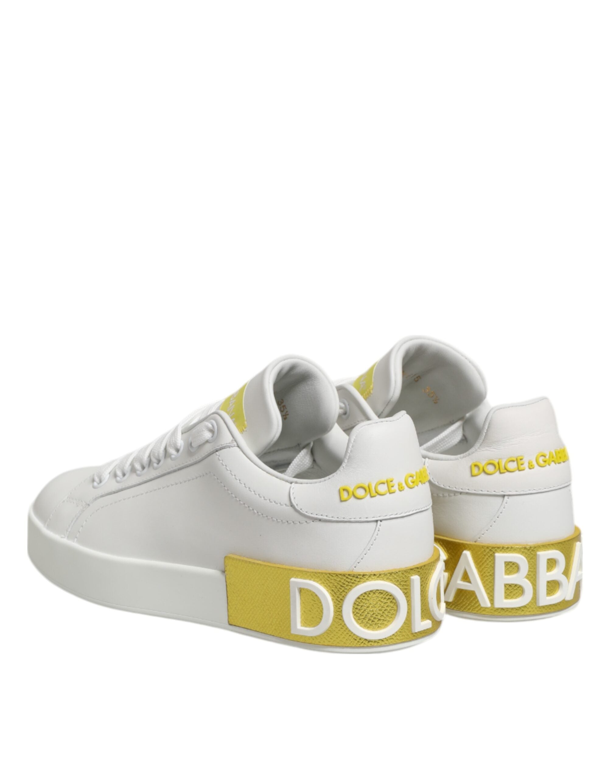 White Yellow Leather Low Top Sneakers Shoes - ventzia