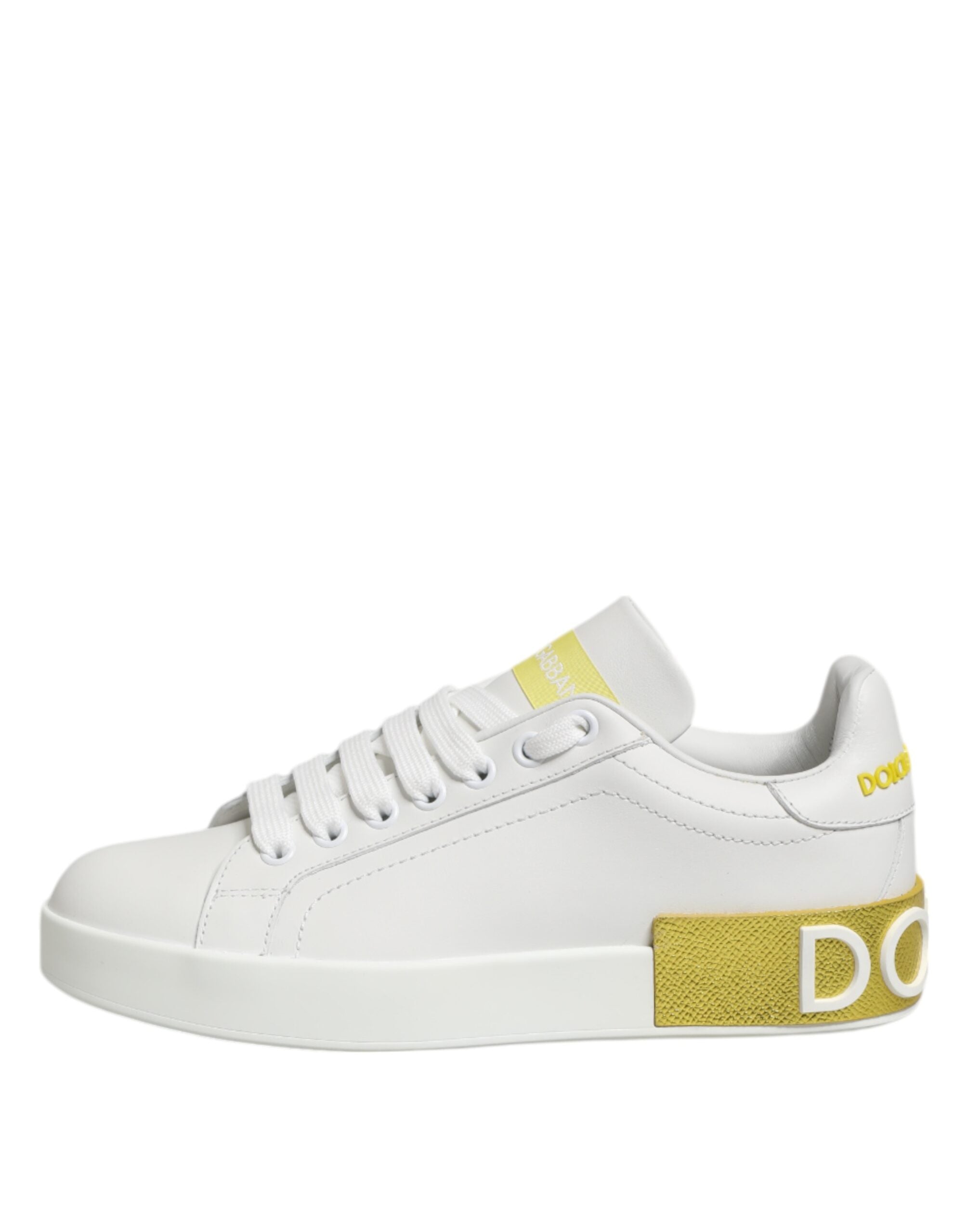 White Yellow Leather Low Top Sneakers Shoes - ventzia