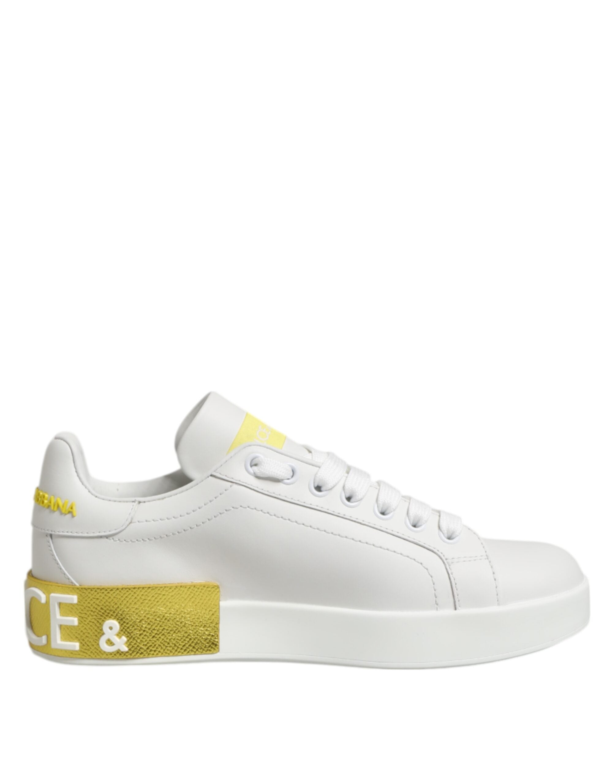 White Yellow Leather Low Top Sneakers Shoes - ventzia