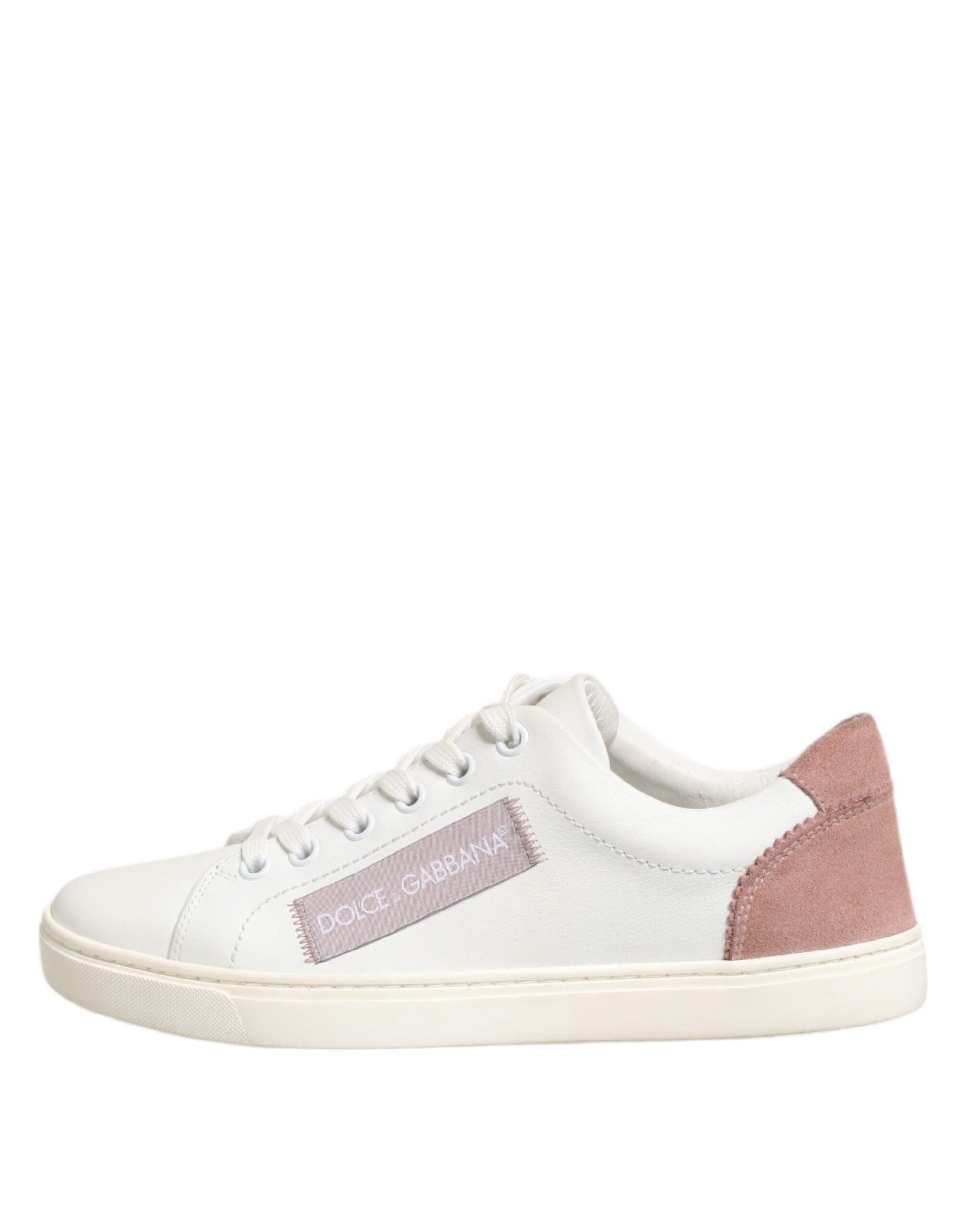 White Pink Leather Low Top Sneakers Shoes - ventzia