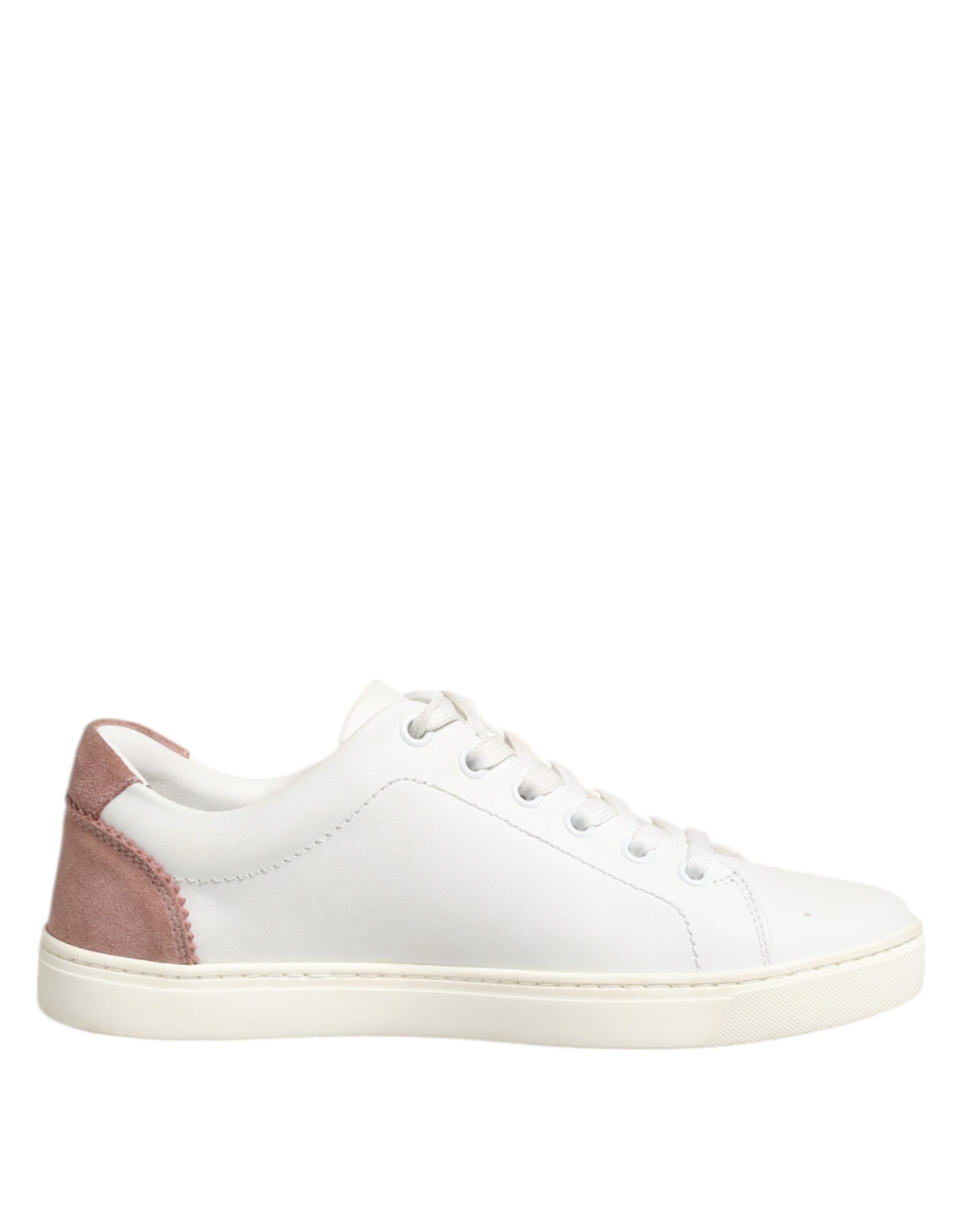 White Pink Leather Low Top Sneakers Shoes - ventzia