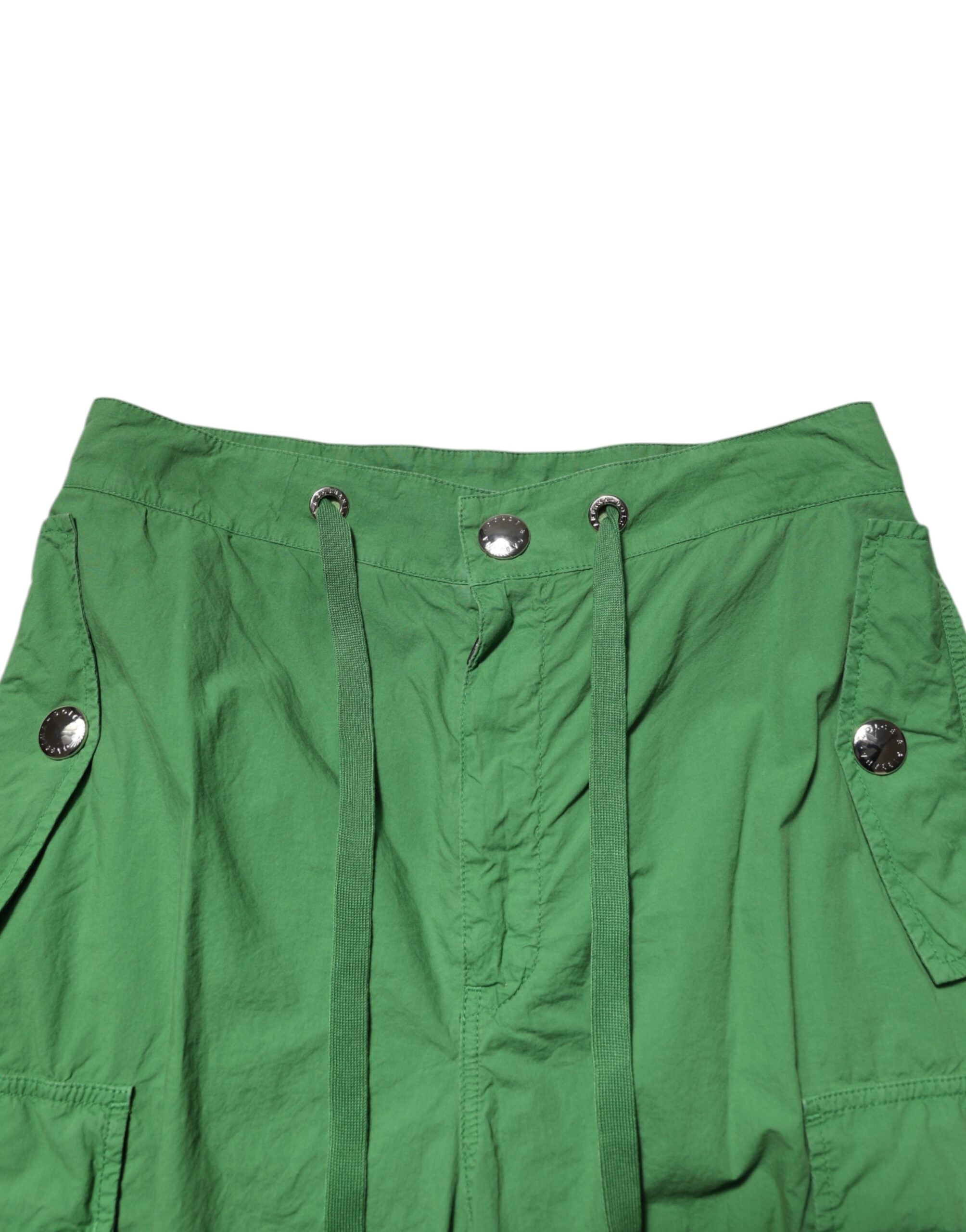 Green Cotton High Waist Cargo Trouser Pants - ventzia