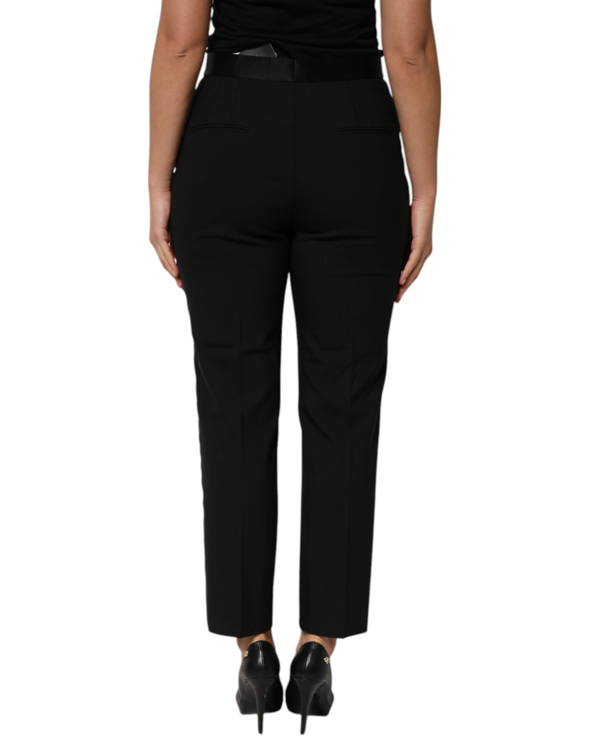 Black Wool HighWaist Tapered Trouser Pants - ventzia