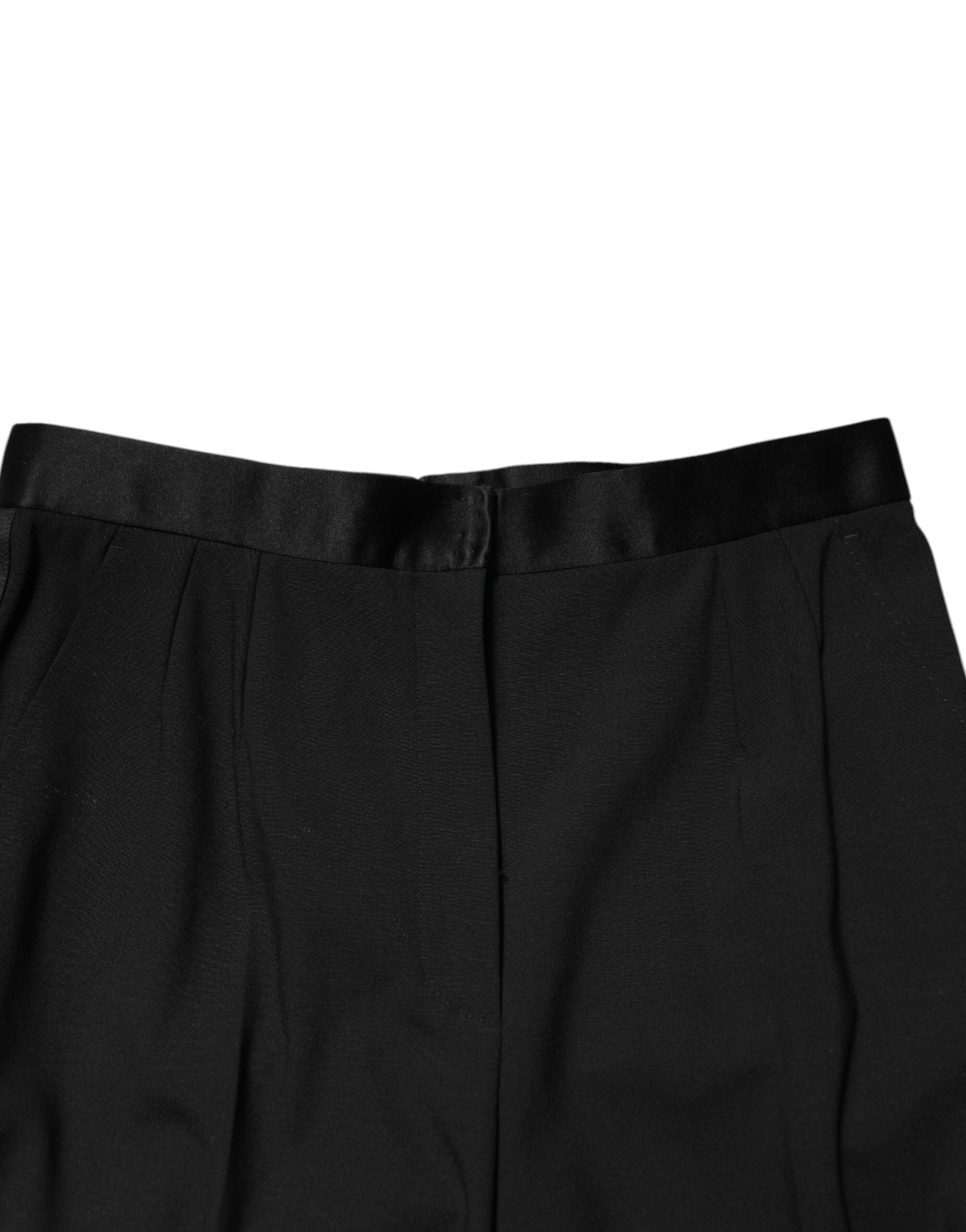 Black Wool HighWaist Tapered Trouser Pants - ventzia