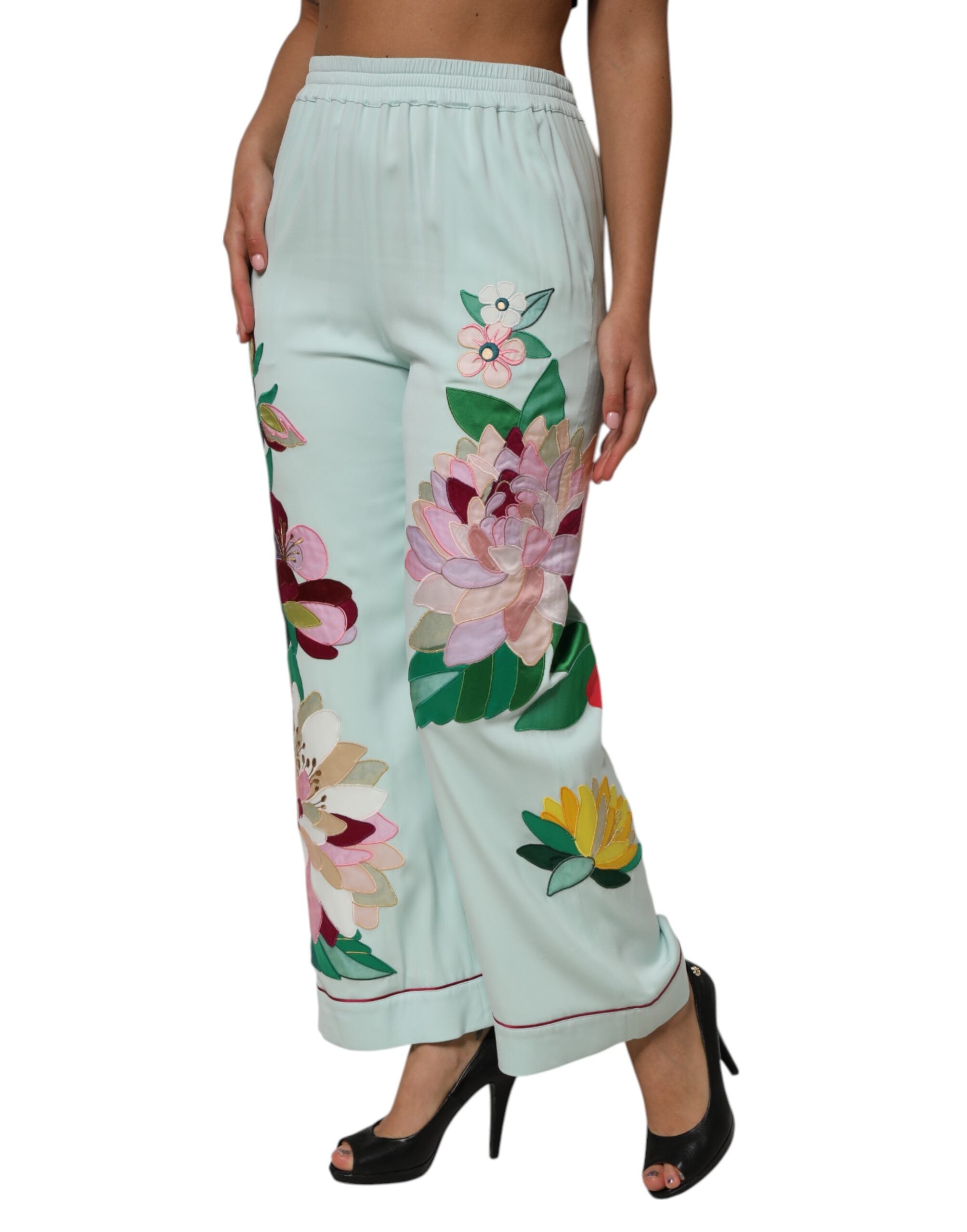 Green Floral Garterized Straight Pajama Pants - ventzia