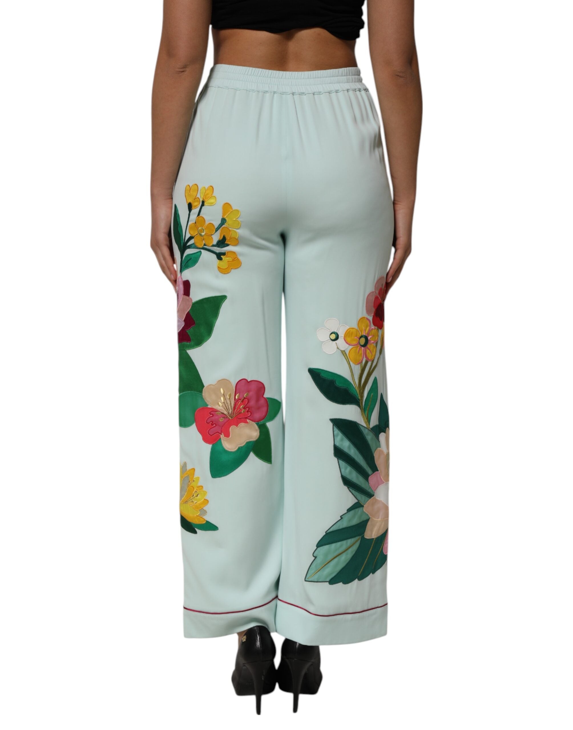 Green Floral Garterized Straight Pajama Pants - ventzia