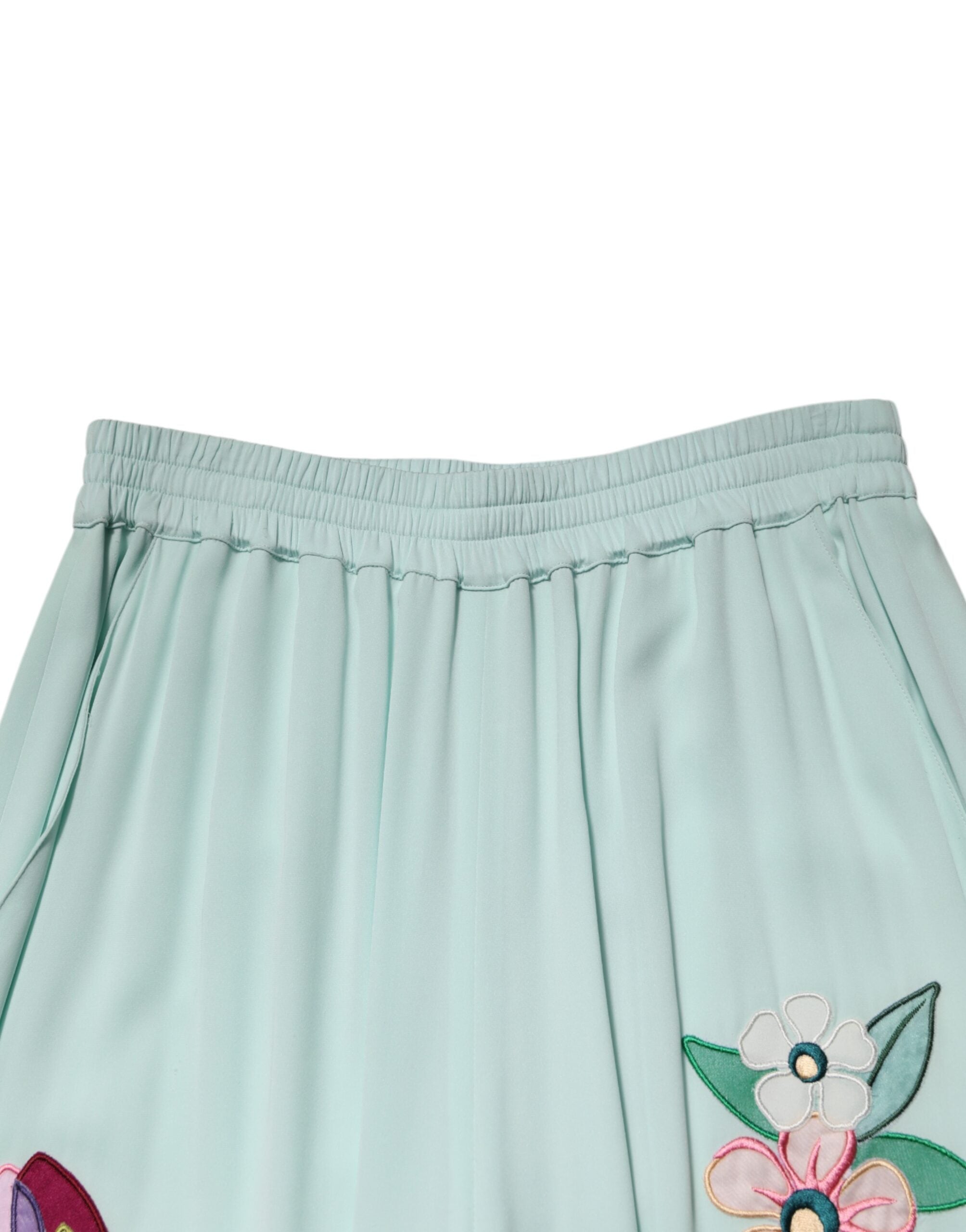 Green Floral Garterized Straight Pajama Pants - ventzia