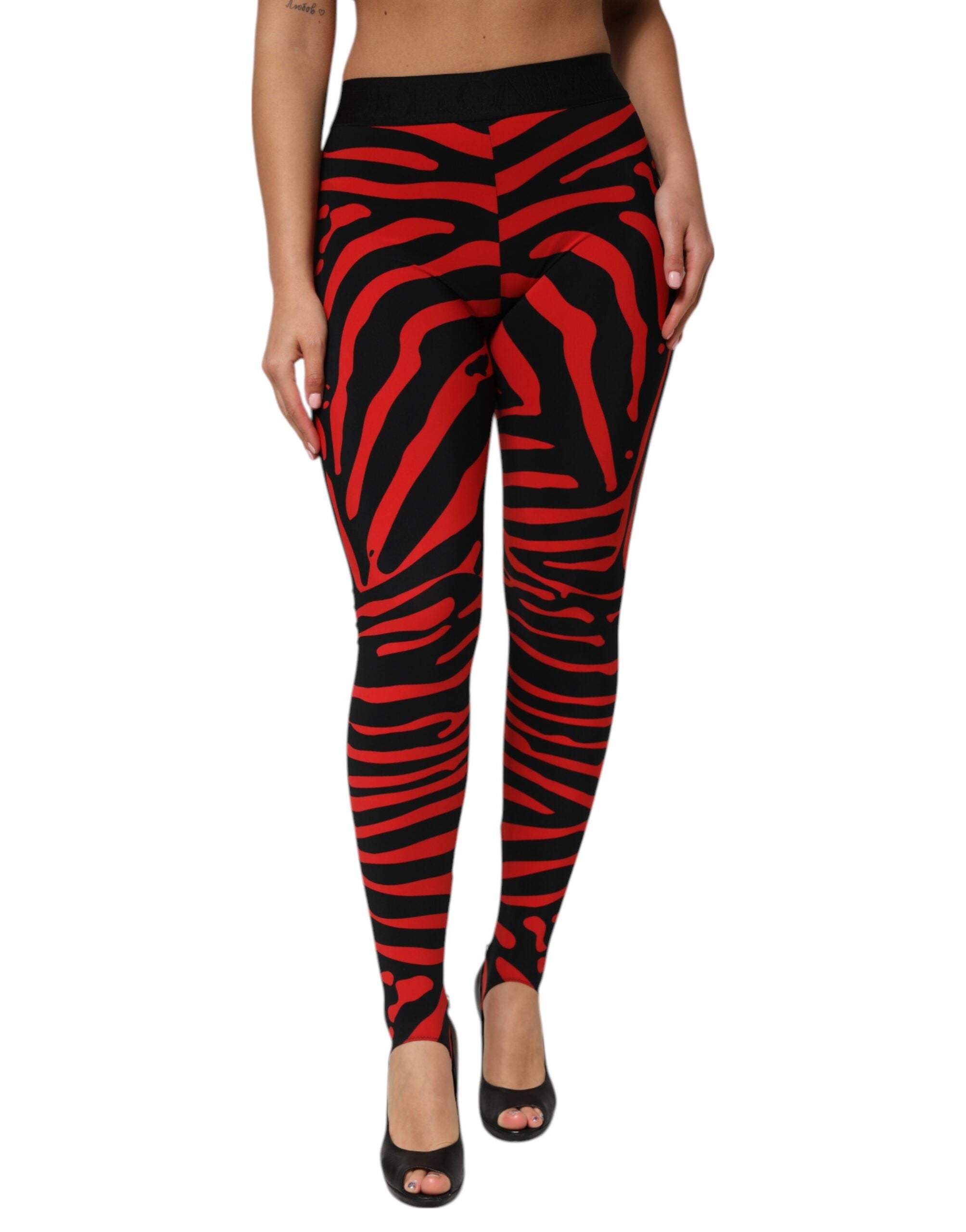 Black Red Nylon Logo Waisted Leggings Pants - ventzia
