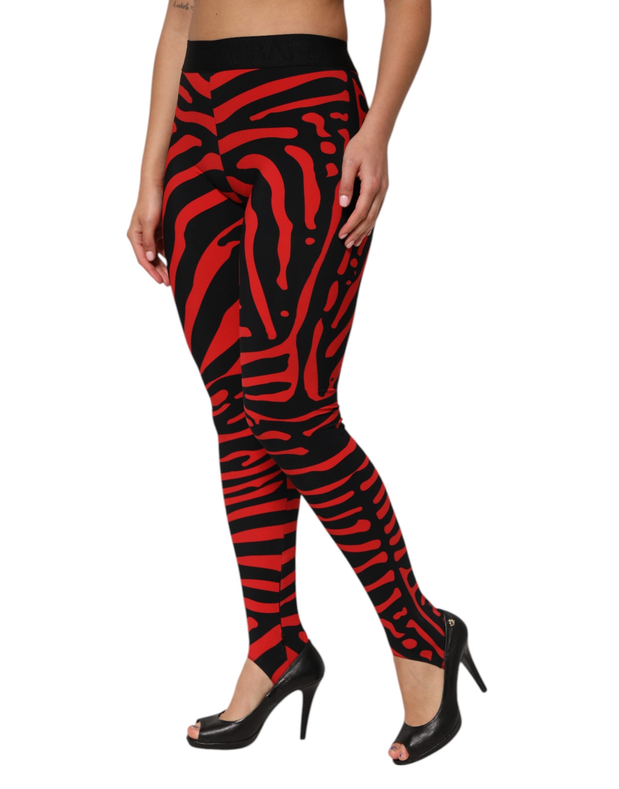 Black Red Nylon Logo Waisted Leggings Pants - ventzia