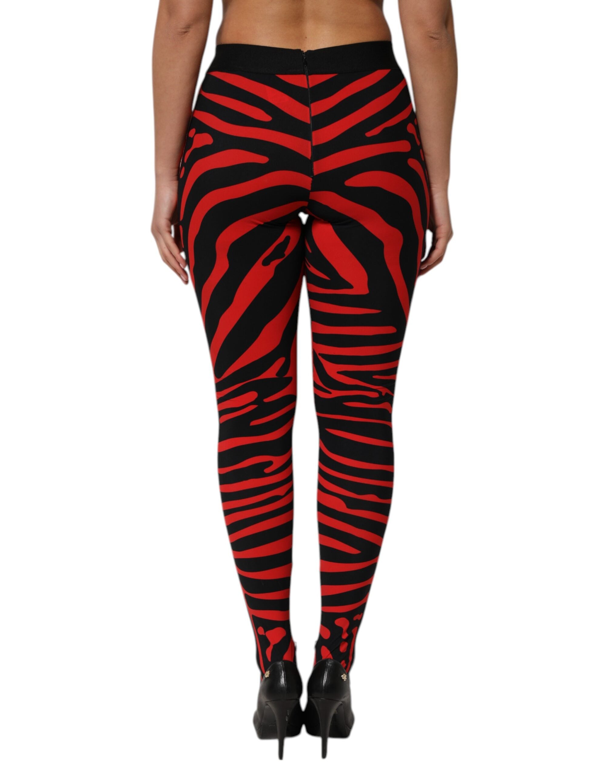 Black Red Nylon Logo Waisted Leggings Pants - ventzia