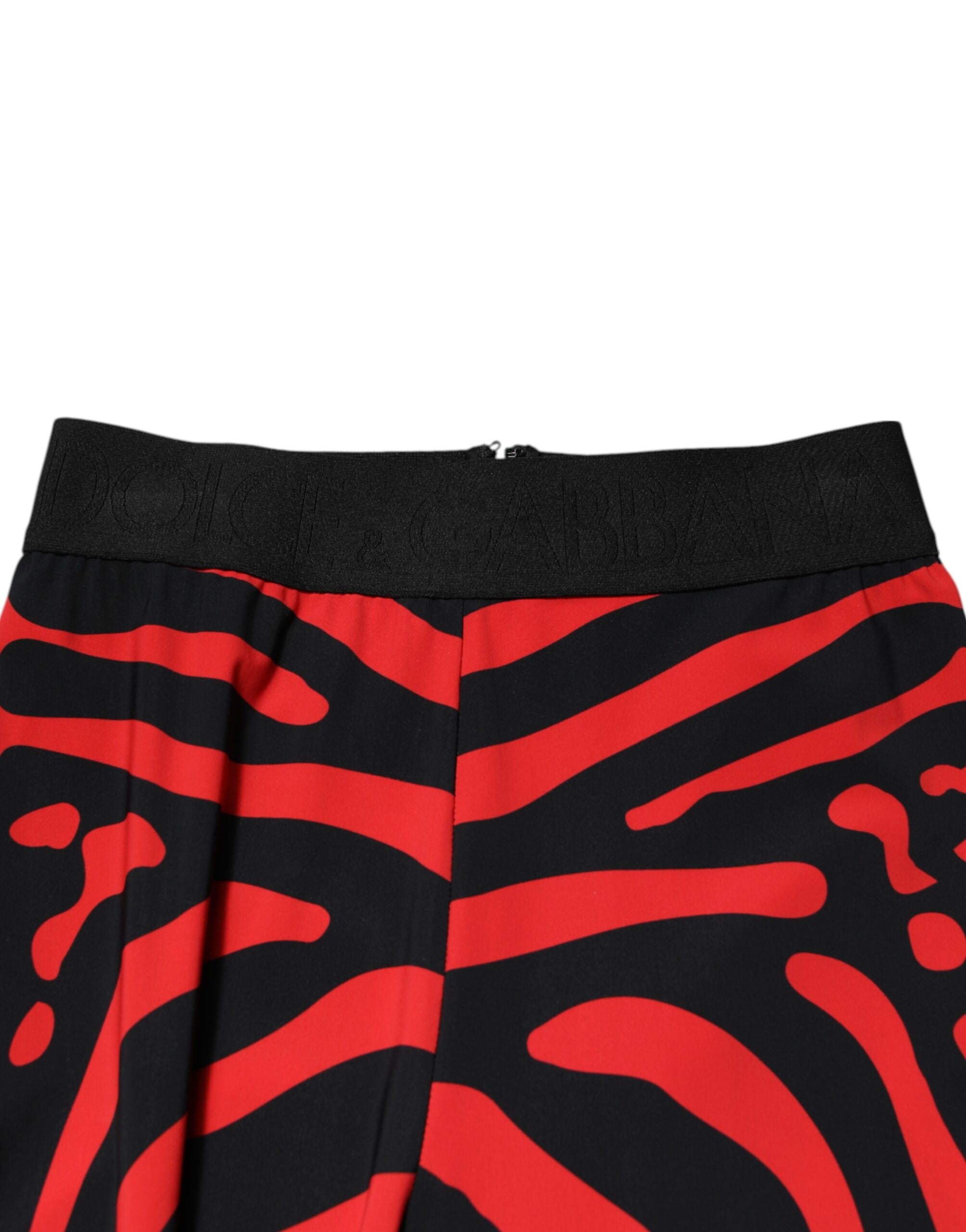 Black Red Nylon Logo Waisted Leggings Pants - ventzia