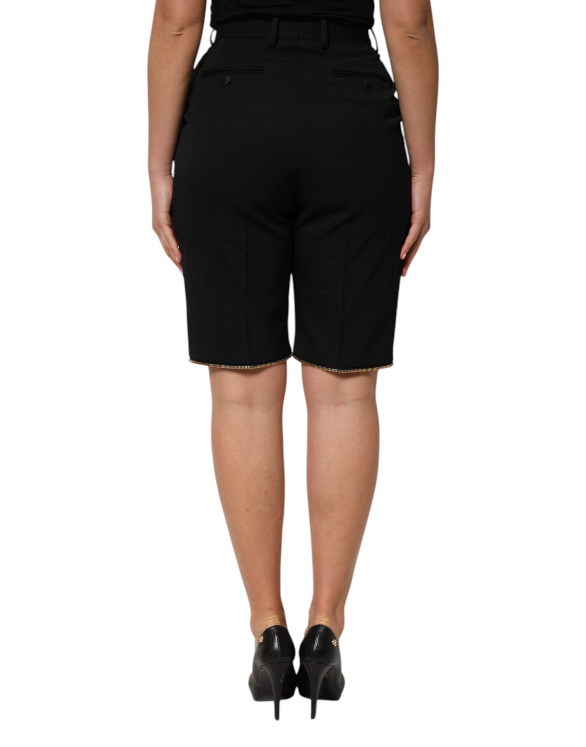 Black Zip Detailed Wool Straight Leg Pants - ventzia