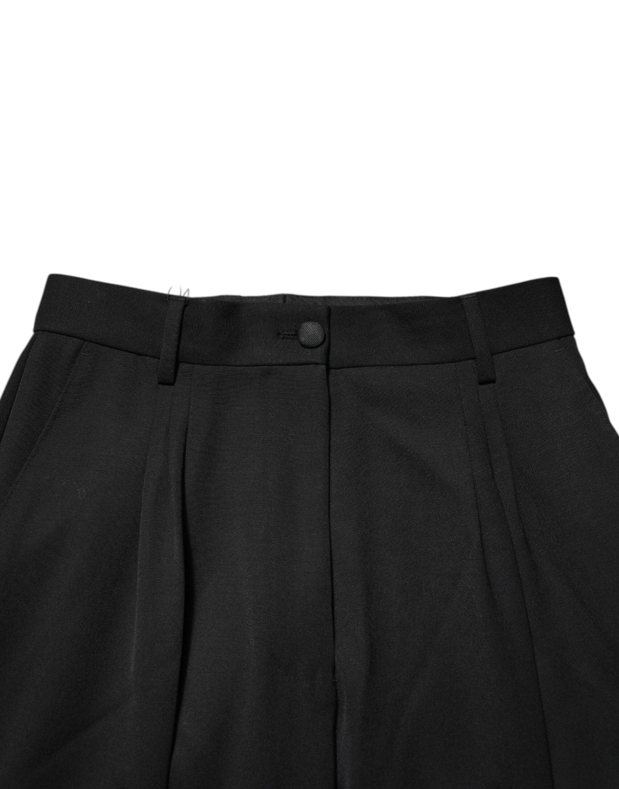 Black Zip Detailed Wool Straight Leg Pants - ventzia