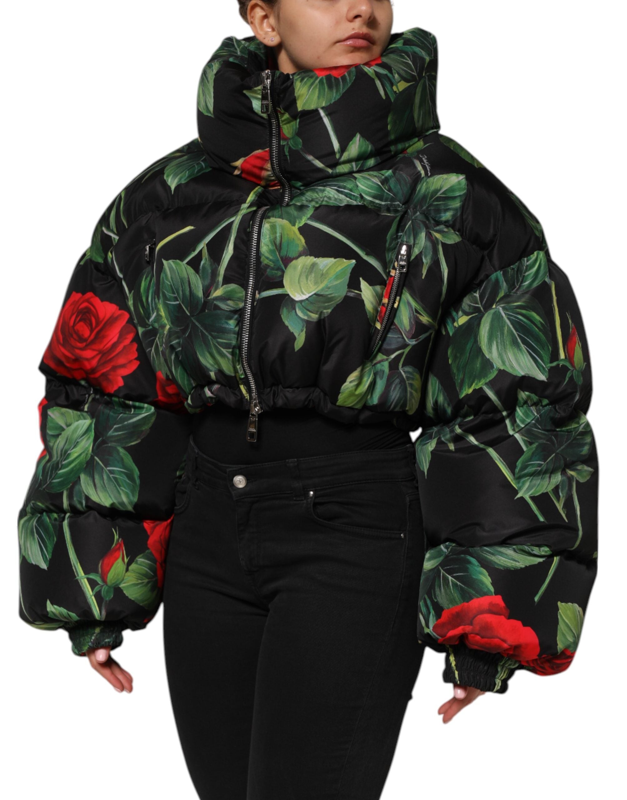Multicolor Floral Puffer Coat Full Zip Jacket - ventzia