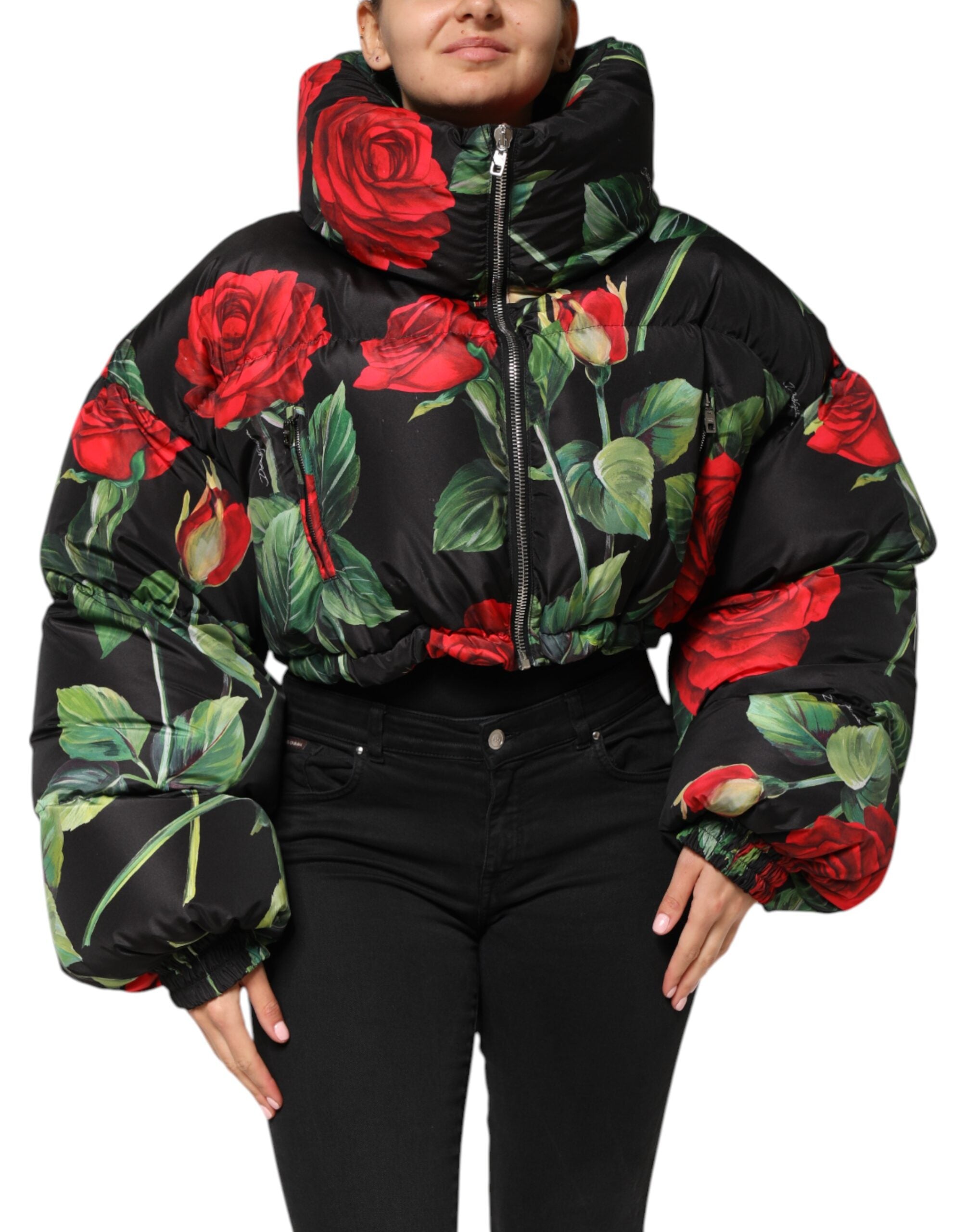 Multicolor Floral Puffer Coat Full Zip Jacket - ventzia