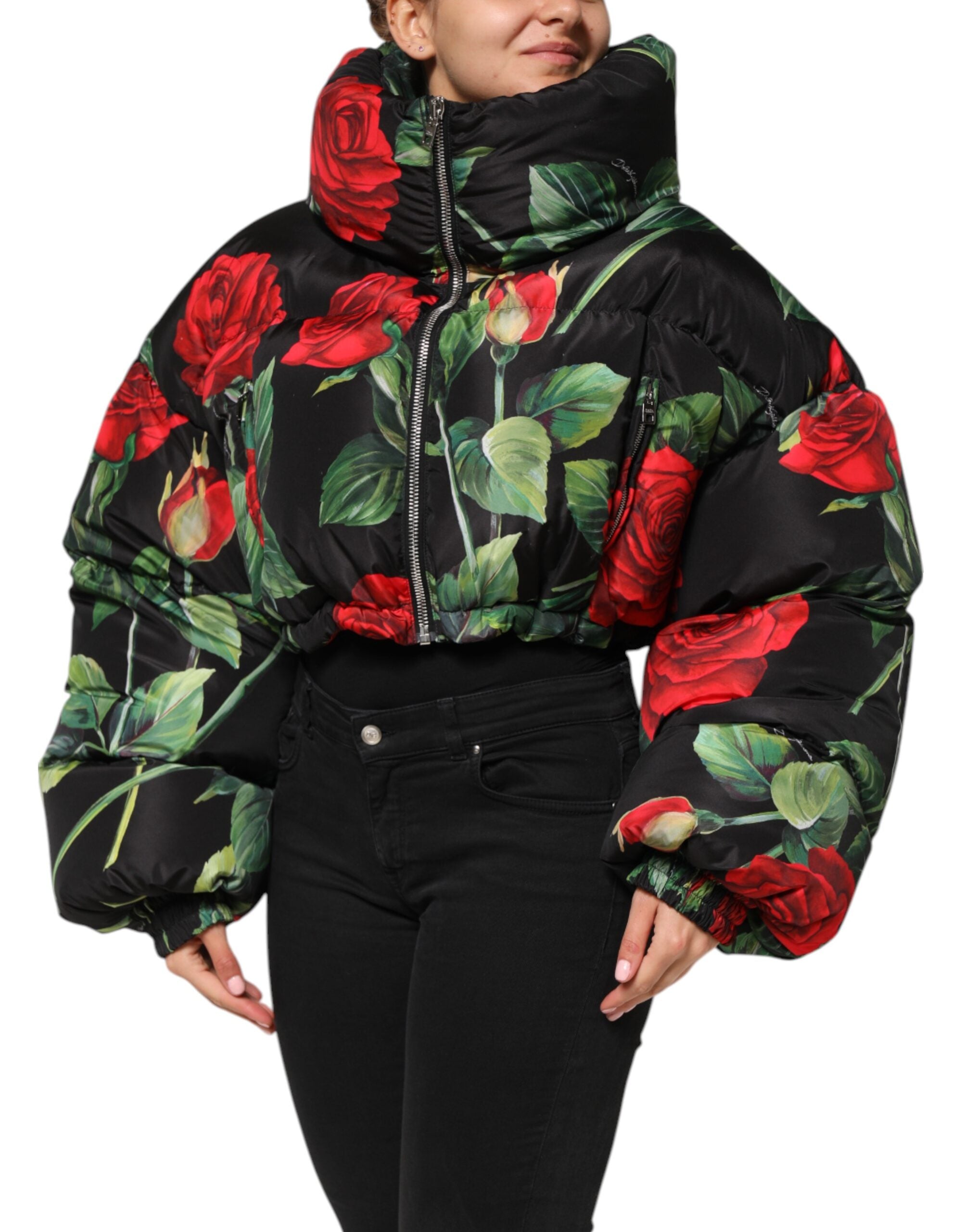 Multicolor Floral Puffer Coat Full Zip Jacket - ventzia