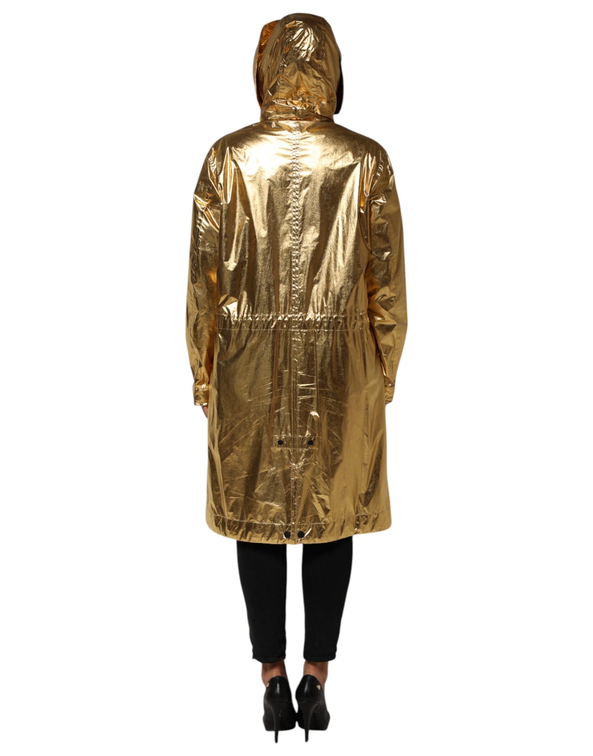 Gold Hooded Long Sleeves Trench Coat Jacket - ventzia