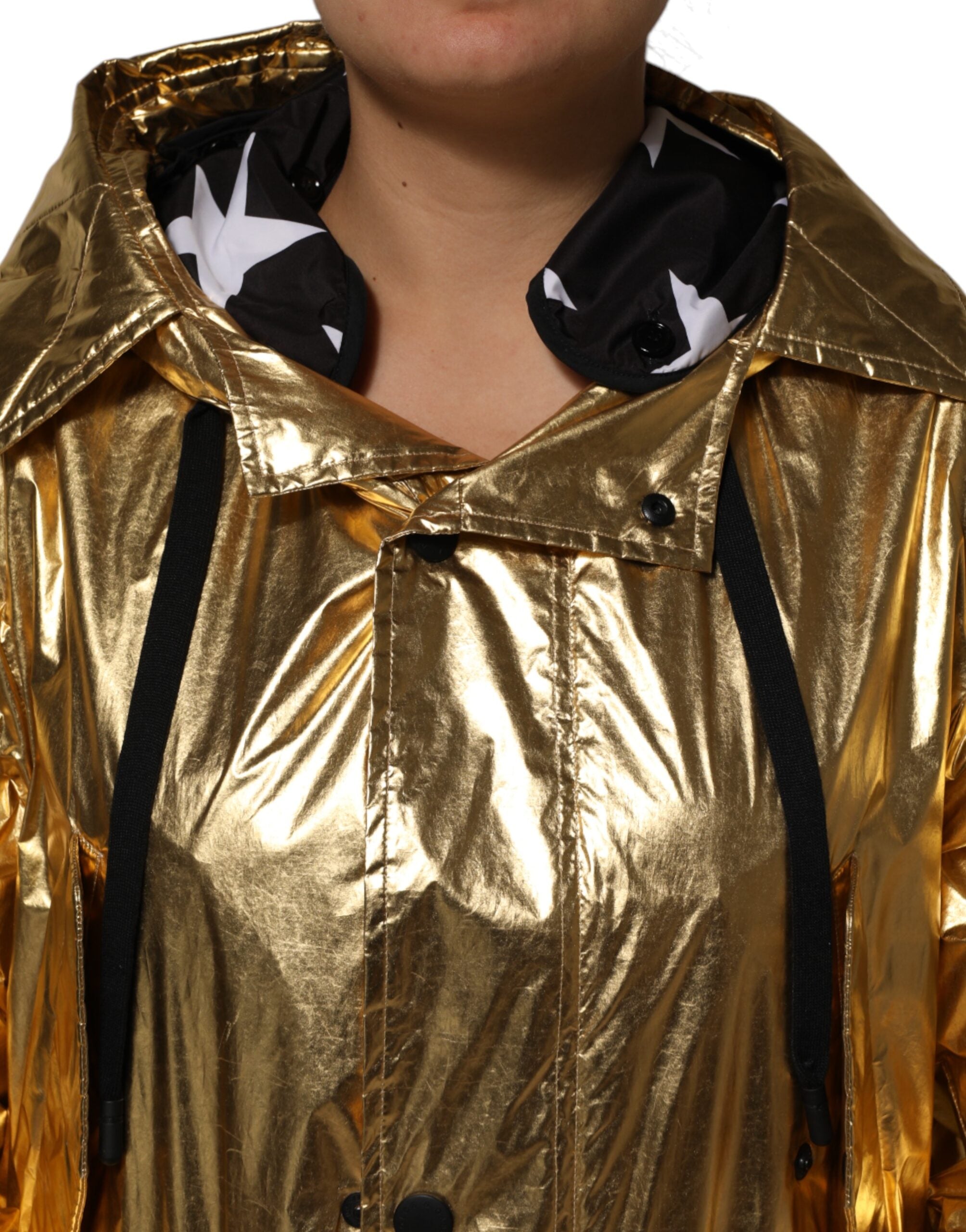 Gold Hooded Long Sleeves Trench Coat Jacket - ventzia