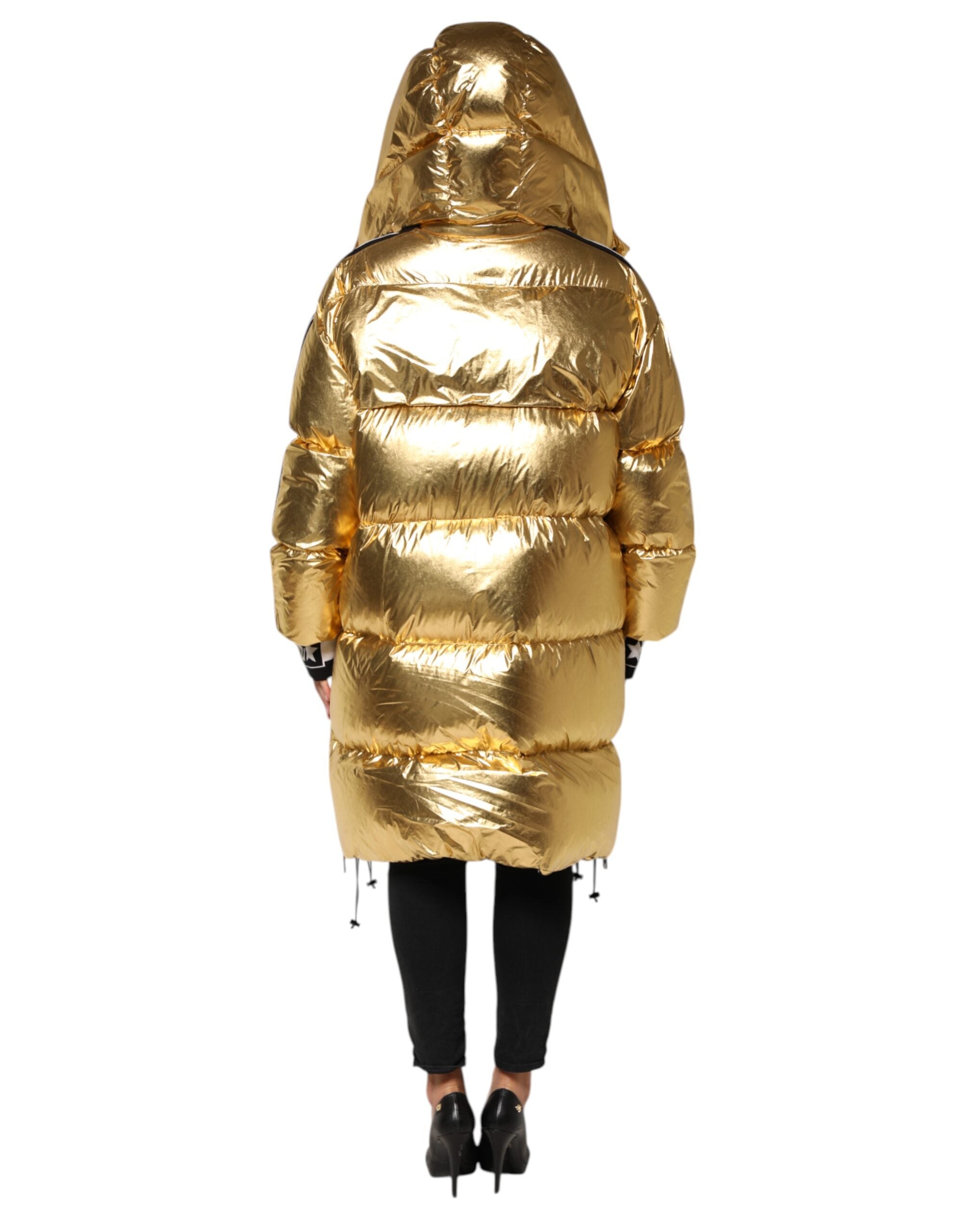 Gold Hooded Puffer Quilted Full Zip Jacket - ventzia