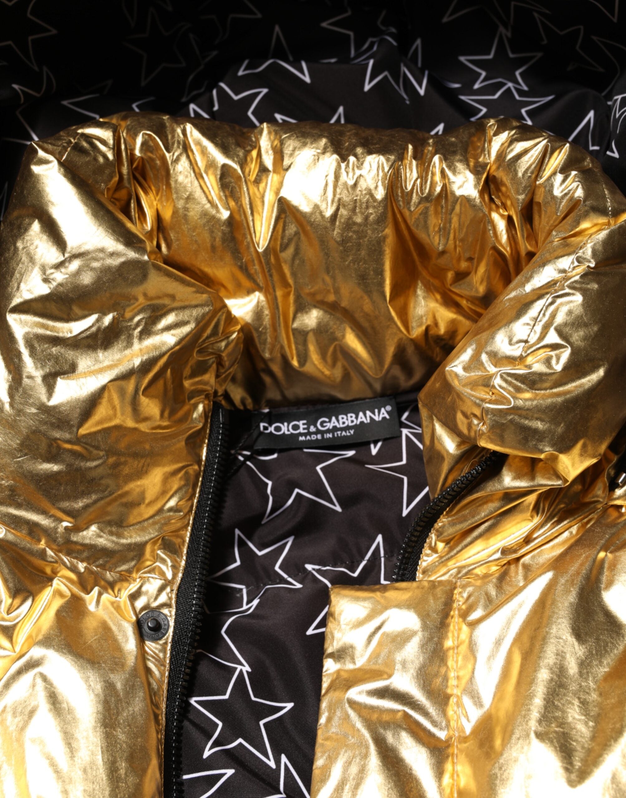 Gold Hooded Puffer Quilted Full Zip Jacket - ventzia